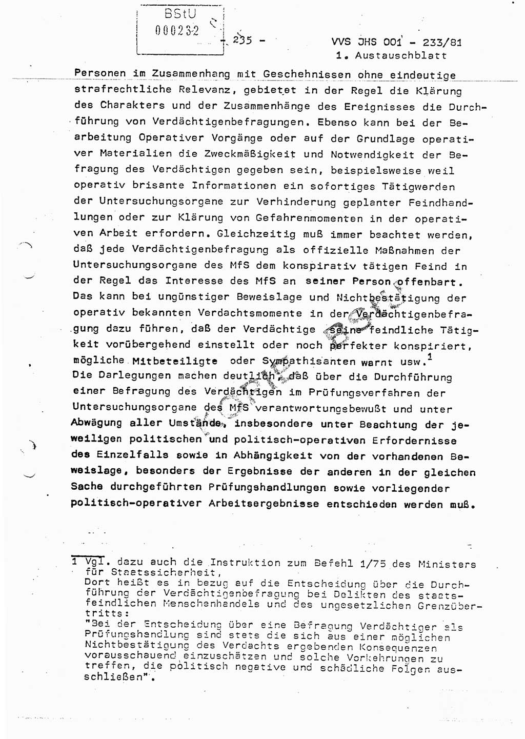 Dissertation Oberstleutnant Horst Zank (JHS), Oberstleutnant Dr. Karl-Heinz Knoblauch (JHS), Oberstleutnant Gustav-Adolf Kowalewski (HA Ⅸ), Oberstleutnant Wolfgang Plötner (HA Ⅸ), Ministerium für Staatssicherheit (MfS) [Deutsche Demokratische Republik (DDR)], Juristische Hochschule (JHS), Vertrauliche Verschlußsache (VVS) o001-233/81, Potsdam 1981, Blatt 235 (Diss. MfS DDR JHS VVS o001-233/81 1981, Bl. 235)