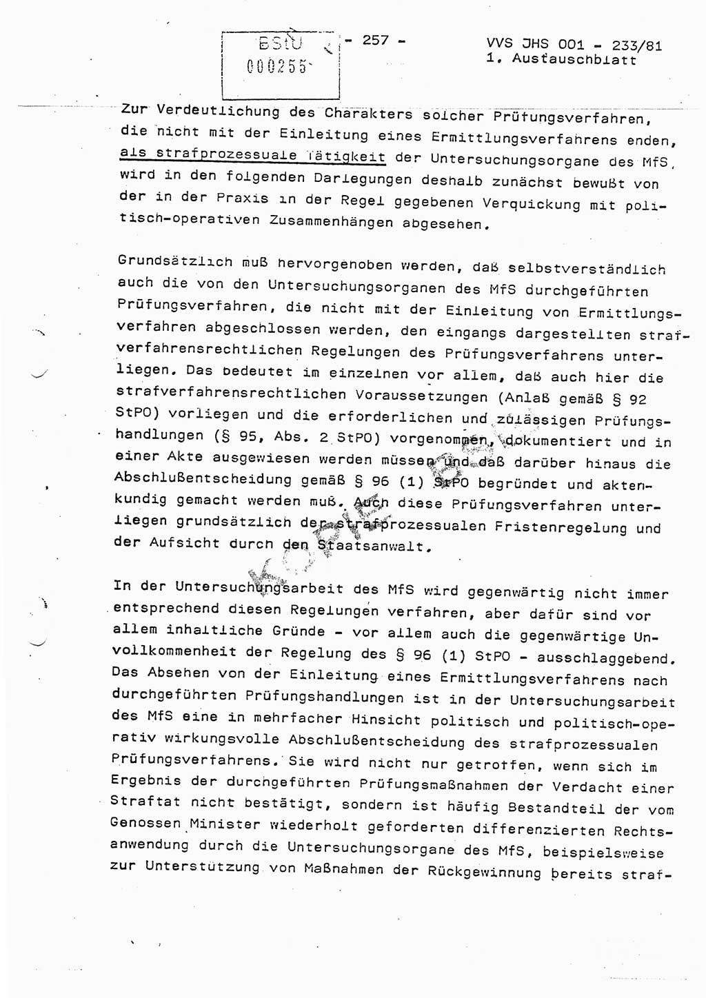 Dissertation Oberstleutnant Horst Zank (JHS), Oberstleutnant Dr. Karl-Heinz Knoblauch (JHS), Oberstleutnant Gustav-Adolf Kowalewski (HA Ⅸ), Oberstleutnant Wolfgang Plötner (HA Ⅸ), Ministerium für Staatssicherheit (MfS) [Deutsche Demokratische Republik (DDR)], Juristische Hochschule (JHS), Vertrauliche Verschlußsache (VVS) o001-233/81, Potsdam 1981, Blatt 257/1 (Diss. MfS DDR JHS VVS o001-233/81 1981, Bl. 257/1)