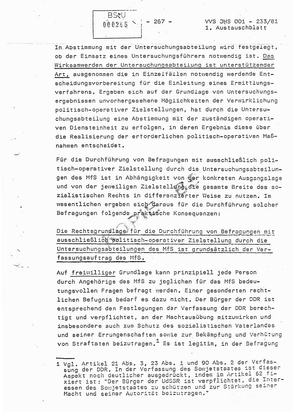 Dissertation Oberstleutnant Horst Zank (JHS), Oberstleutnant Dr. Karl-Heinz Knoblauch (JHS), Oberstleutnant Gustav-Adolf Kowalewski (HA Ⅸ), Oberstleutnant Wolfgang Plötner (HA Ⅸ), Ministerium für Staatssicherheit (MfS) [Deutsche Demokratische Republik (DDR)], Juristische Hochschule (JHS), Vertrauliche Verschlußsache (VVS) o001-233/81, Potsdam 1981, Blatt 267 (Diss. MfS DDR JHS VVS o001-233/81 1981, Bl. 267)