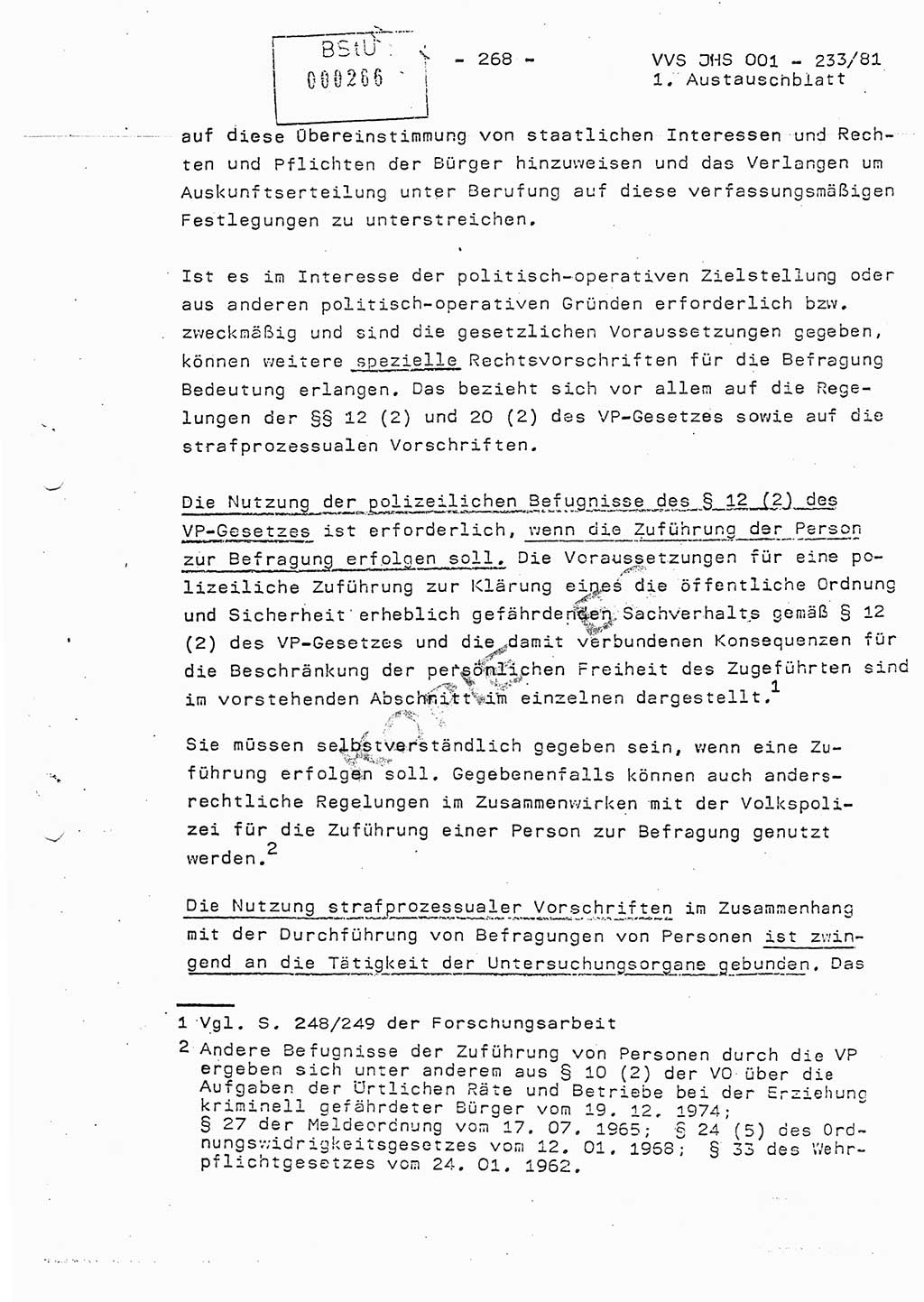 Dissertation Oberstleutnant Horst Zank (JHS), Oberstleutnant Dr. Karl-Heinz Knoblauch (JHS), Oberstleutnant Gustav-Adolf Kowalewski (HA Ⅸ), Oberstleutnant Wolfgang Plötner (HA Ⅸ), Ministerium für Staatssicherheit (MfS) [Deutsche Demokratische Republik (DDR)], Juristische Hochschule (JHS), Vertrauliche Verschlußsache (VVS) o001-233/81, Potsdam 1981, Blatt 268 (Diss. MfS DDR JHS VVS o001-233/81 1981, Bl. 268)
