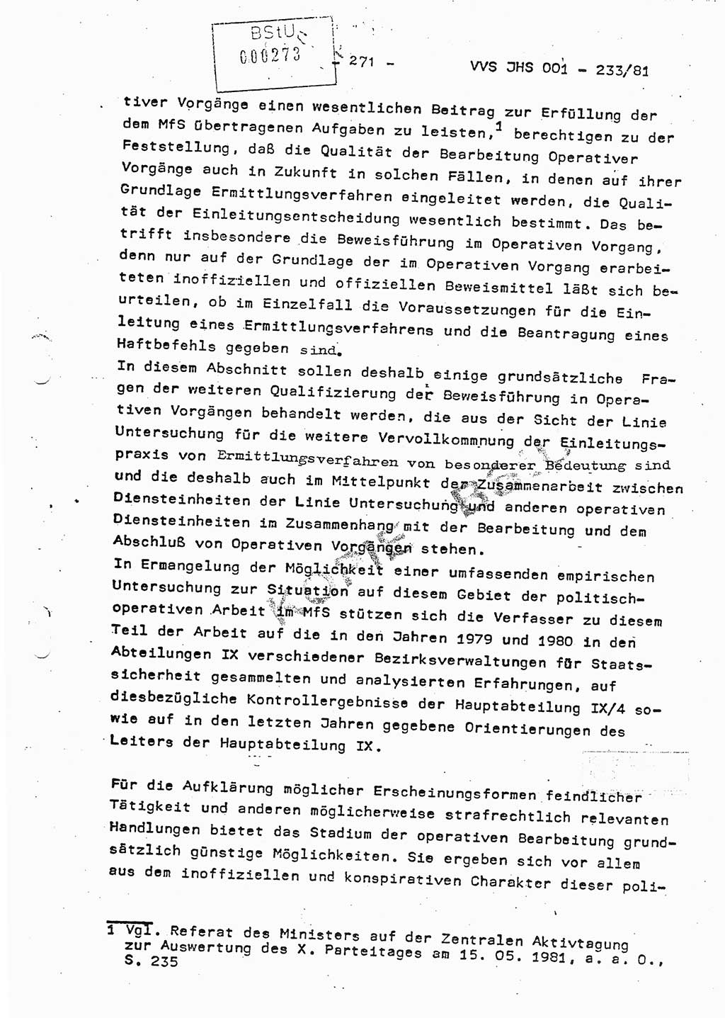Dissertation Oberstleutnant Horst Zank (JHS), Oberstleutnant Dr. Karl-Heinz Knoblauch (JHS), Oberstleutnant Gustav-Adolf Kowalewski (HA Ⅸ), Oberstleutnant Wolfgang Plötner (HA Ⅸ), Ministerium für Staatssicherheit (MfS) [Deutsche Demokratische Republik (DDR)], Juristische Hochschule (JHS), Vertrauliche Verschlußsache (VVS) o001-233/81, Potsdam 1981, Blatt 271 (Diss. MfS DDR JHS VVS o001-233/81 1981, Bl. 271)