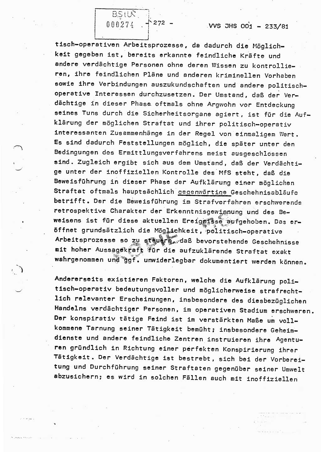 Dissertation Oberstleutnant Horst Zank (JHS), Oberstleutnant Dr. Karl-Heinz Knoblauch (JHS), Oberstleutnant Gustav-Adolf Kowalewski (HA Ⅸ), Oberstleutnant Wolfgang Plötner (HA Ⅸ), Ministerium für Staatssicherheit (MfS) [Deutsche Demokratische Republik (DDR)], Juristische Hochschule (JHS), Vertrauliche Verschlußsache (VVS) o001-233/81, Potsdam 1981, Blatt 272 (Diss. MfS DDR JHS VVS o001-233/81 1981, Bl. 272)