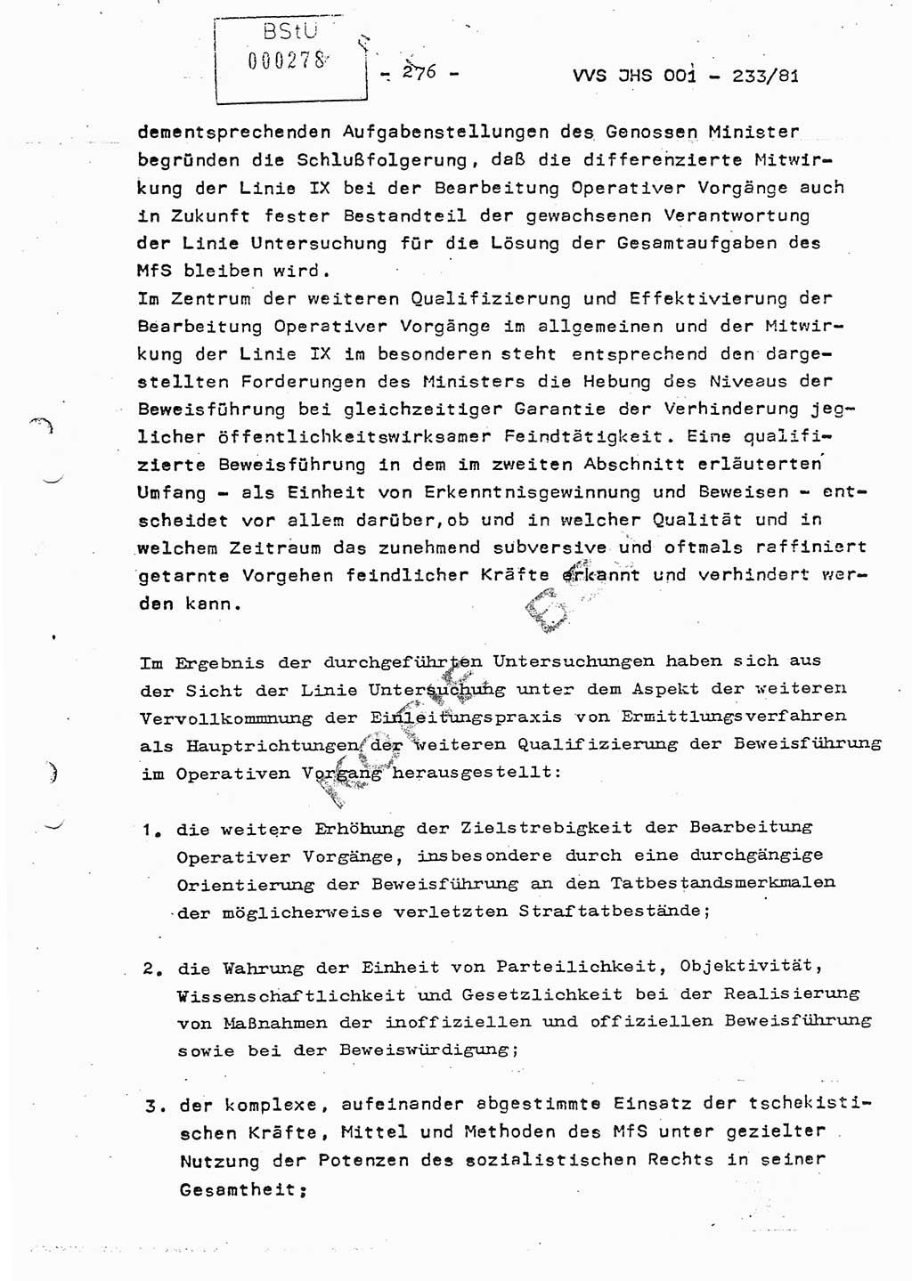 Dissertation Oberstleutnant Horst Zank (JHS), Oberstleutnant Dr. Karl-Heinz Knoblauch (JHS), Oberstleutnant Gustav-Adolf Kowalewski (HA Ⅸ), Oberstleutnant Wolfgang Plötner (HA Ⅸ), Ministerium für Staatssicherheit (MfS) [Deutsche Demokratische Republik (DDR)], Juristische Hochschule (JHS), Vertrauliche Verschlußsache (VVS) o001-233/81, Potsdam 1981, Blatt 276 (Diss. MfS DDR JHS VVS o001-233/81 1981, Bl. 276)