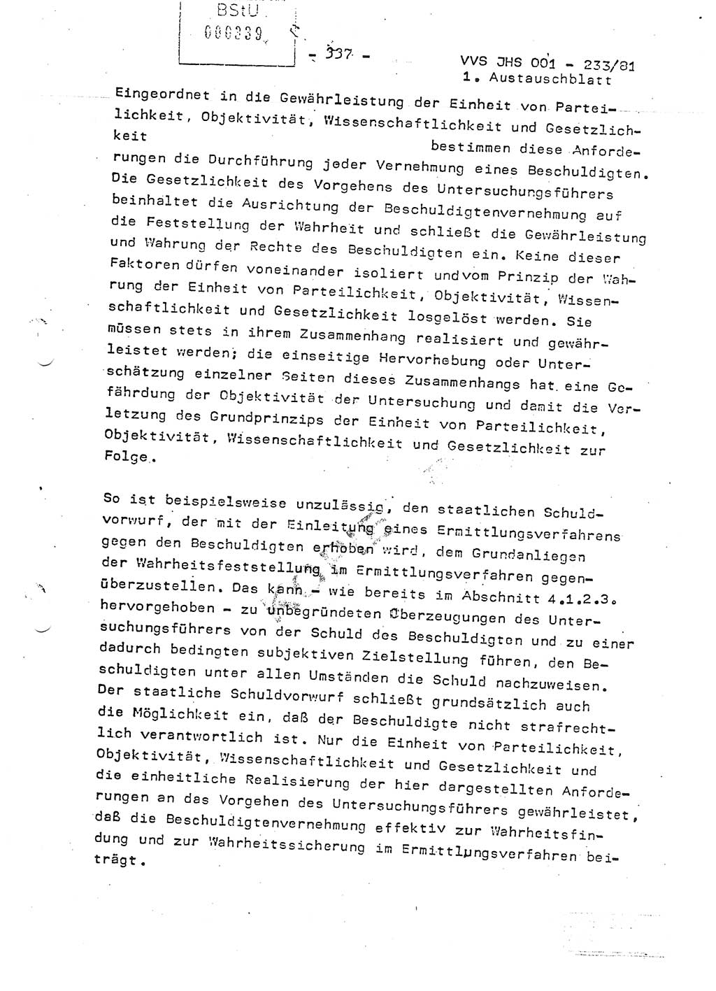 Dissertation Oberstleutnant Horst Zank (JHS), Oberstleutnant Dr. Karl-Heinz Knoblauch (JHS), Oberstleutnant Gustav-Adolf Kowalewski (HA Ⅸ), Oberstleutnant Wolfgang Plötner (HA Ⅸ), Ministerium für Staatssicherheit (MfS) [Deutsche Demokratische Republik (DDR)], Juristische Hochschule (JHS), Vertrauliche Verschlußsache (VVS) o001-233/81, Potsdam 1981, Blatt 337 (Diss. MfS DDR JHS VVS o001-233/81 1981, Bl. 337)