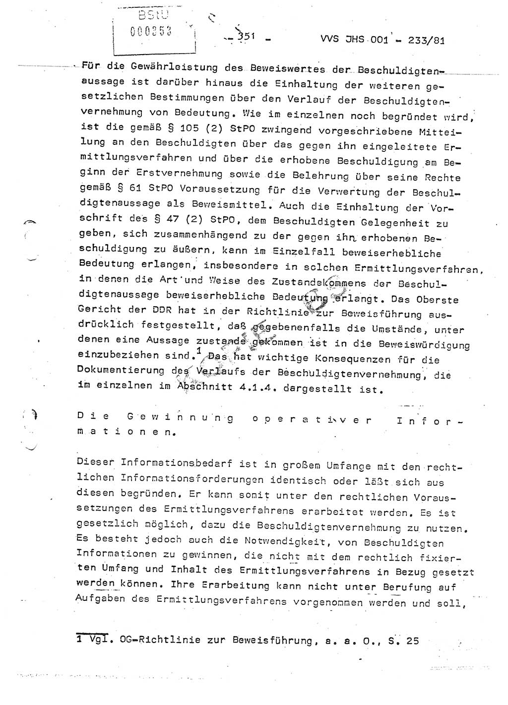 Dissertation Oberstleutnant Horst Zank (JHS), Oberstleutnant Dr. Karl-Heinz Knoblauch (JHS), Oberstleutnant Gustav-Adolf Kowalewski (HA Ⅸ), Oberstleutnant Wolfgang Plötner (HA Ⅸ), Ministerium für Staatssicherheit (MfS) [Deutsche Demokratische Republik (DDR)], Juristische Hochschule (JHS), Vertrauliche Verschlußsache (VVS) o001-233/81, Potsdam 1981, Blatt 351 (Diss. MfS DDR JHS VVS o001-233/81 1981, Bl. 351)