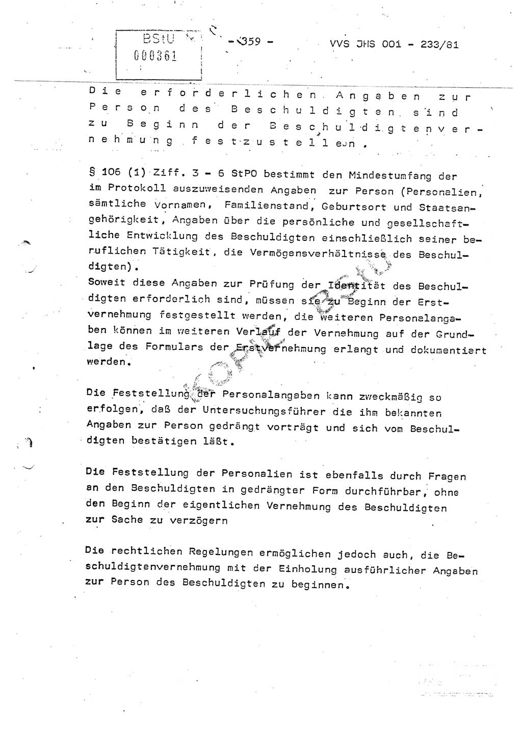 Dissertation Oberstleutnant Horst Zank (JHS), Oberstleutnant Dr. Karl-Heinz Knoblauch (JHS), Oberstleutnant Gustav-Adolf Kowalewski (HA Ⅸ), Oberstleutnant Wolfgang Plötner (HA Ⅸ), Ministerium für Staatssicherheit (MfS) [Deutsche Demokratische Republik (DDR)], Juristische Hochschule (JHS), Vertrauliche Verschlußsache (VVS) o001-233/81, Potsdam 1981, Blatt 359 (Diss. MfS DDR JHS VVS o001-233/81 1981, Bl. 359)