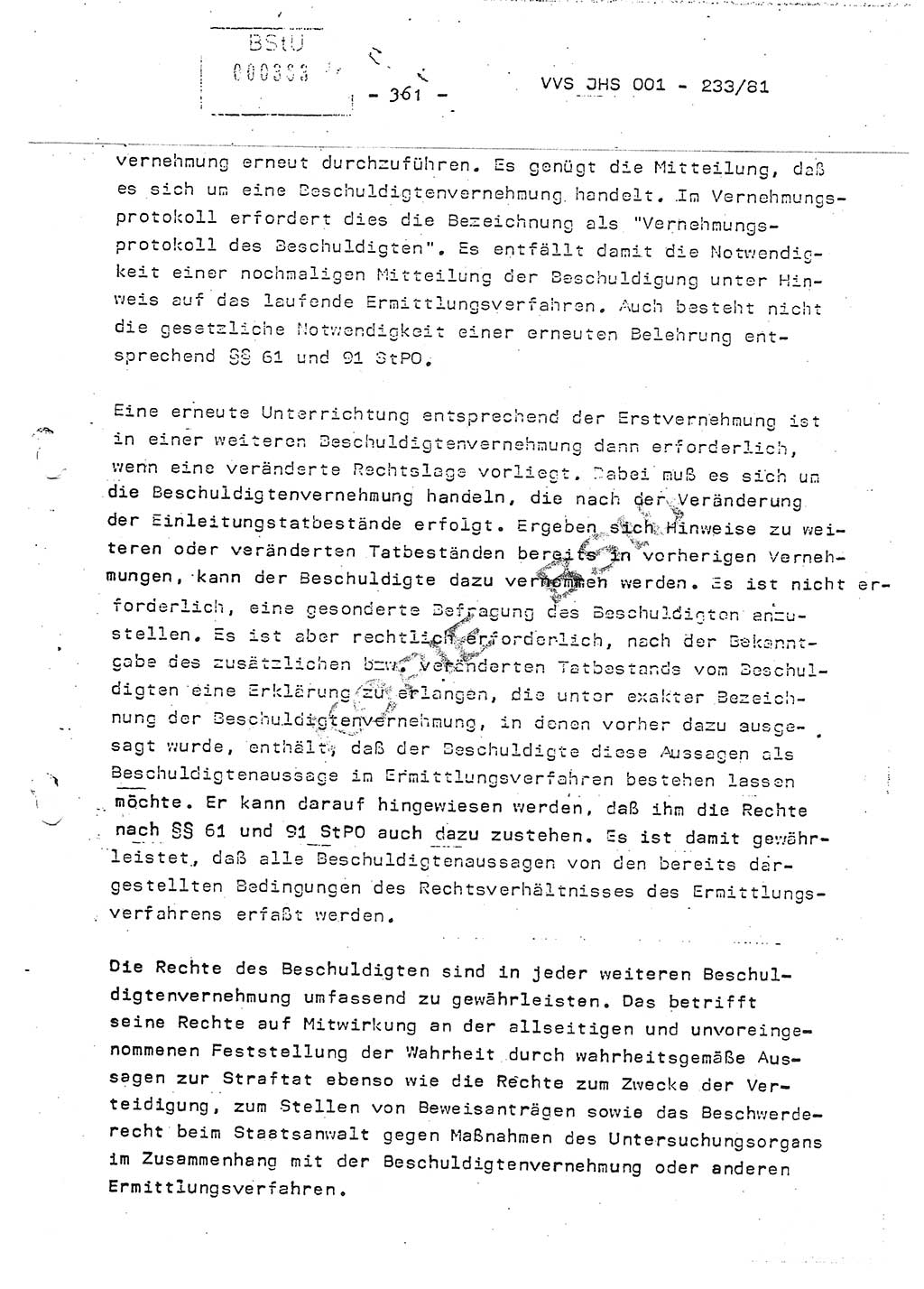 Dissertation Oberstleutnant Horst Zank (JHS), Oberstleutnant Dr. Karl-Heinz Knoblauch (JHS), Oberstleutnant Gustav-Adolf Kowalewski (HA Ⅸ), Oberstleutnant Wolfgang Plötner (HA Ⅸ), Ministerium für Staatssicherheit (MfS) [Deutsche Demokratische Republik (DDR)], Juristische Hochschule (JHS), Vertrauliche Verschlußsache (VVS) o001-233/81, Potsdam 1981, Blatt 361 (Diss. MfS DDR JHS VVS o001-233/81 1981, Bl. 361)