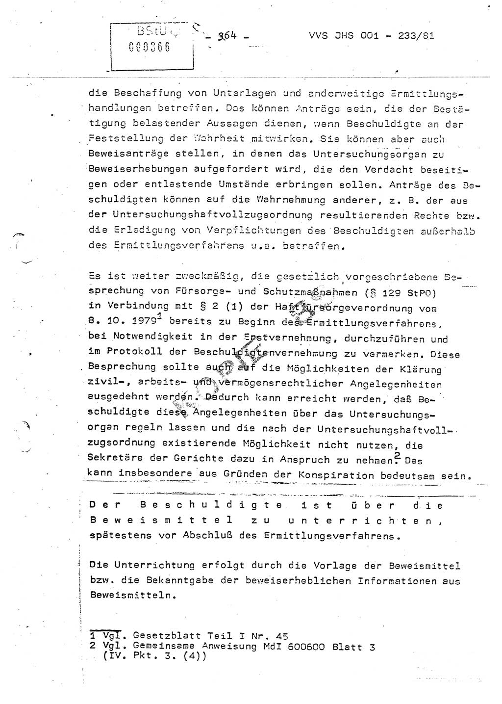 Dissertation Oberstleutnant Horst Zank (JHS), Oberstleutnant Dr. Karl-Heinz Knoblauch (JHS), Oberstleutnant Gustav-Adolf Kowalewski (HA Ⅸ), Oberstleutnant Wolfgang Plötner (HA Ⅸ), Ministerium für Staatssicherheit (MfS) [Deutsche Demokratische Republik (DDR)], Juristische Hochschule (JHS), Vertrauliche Verschlußsache (VVS) o001-233/81, Potsdam 1981, Blatt 364 (Diss. MfS DDR JHS VVS o001-233/81 1981, Bl. 364)