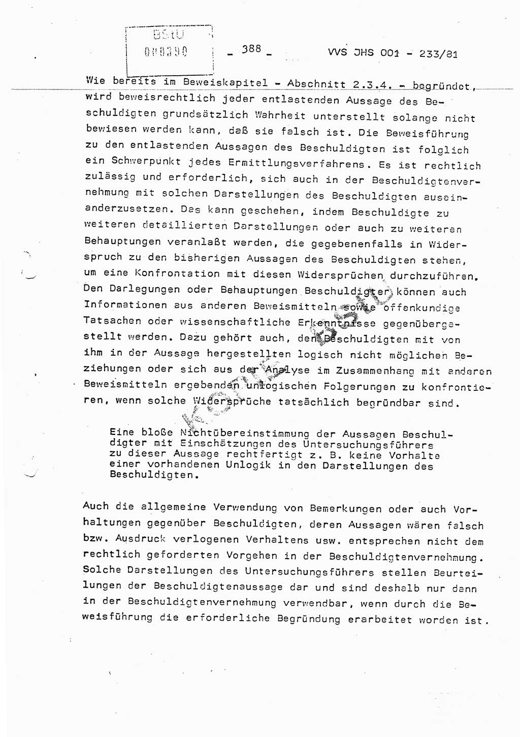 Dissertation Oberstleutnant Horst Zank (JHS), Oberstleutnant Dr. Karl-Heinz Knoblauch (JHS), Oberstleutnant Gustav-Adolf Kowalewski (HA Ⅸ), Oberstleutnant Wolfgang Plötner (HA Ⅸ), Ministerium für Staatssicherheit (MfS) [Deutsche Demokratische Republik (DDR)], Juristische Hochschule (JHS), Vertrauliche Verschlußsache (VVS) o001-233/81, Potsdam 1981, Blatt 388 (Diss. MfS DDR JHS VVS o001-233/81 1981, Bl. 388)