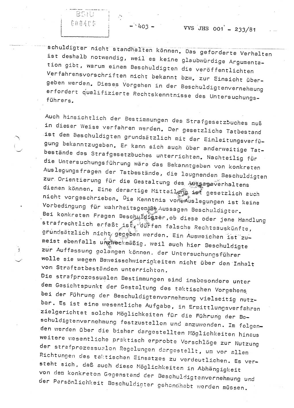 Dissertation Oberstleutnant Horst Zank (JHS), Oberstleutnant Dr. Karl-Heinz Knoblauch (JHS), Oberstleutnant Gustav-Adolf Kowalewski (HA Ⅸ), Oberstleutnant Wolfgang Plötner (HA Ⅸ), Ministerium für Staatssicherheit (MfS) [Deutsche Demokratische Republik (DDR)], Juristische Hochschule (JHS), Vertrauliche Verschlußsache (VVS) o001-233/81, Potsdam 1981, Blatt 403 (Diss. MfS DDR JHS VVS o001-233/81 1981, Bl. 403)