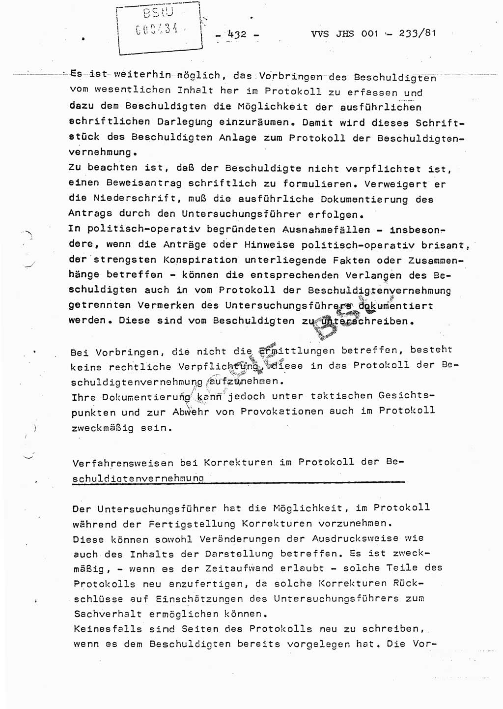 Dissertation Oberstleutnant Horst Zank (JHS), Oberstleutnant Dr. Karl-Heinz Knoblauch (JHS), Oberstleutnant Gustav-Adolf Kowalewski (HA Ⅸ), Oberstleutnant Wolfgang Plötner (HA Ⅸ), Ministerium für Staatssicherheit (MfS) [Deutsche Demokratische Republik (DDR)], Juristische Hochschule (JHS), Vertrauliche Verschlußsache (VVS) o001-233/81, Potsdam 1981, Blatt 432 (Diss. MfS DDR JHS VVS o001-233/81 1981, Bl. 432)