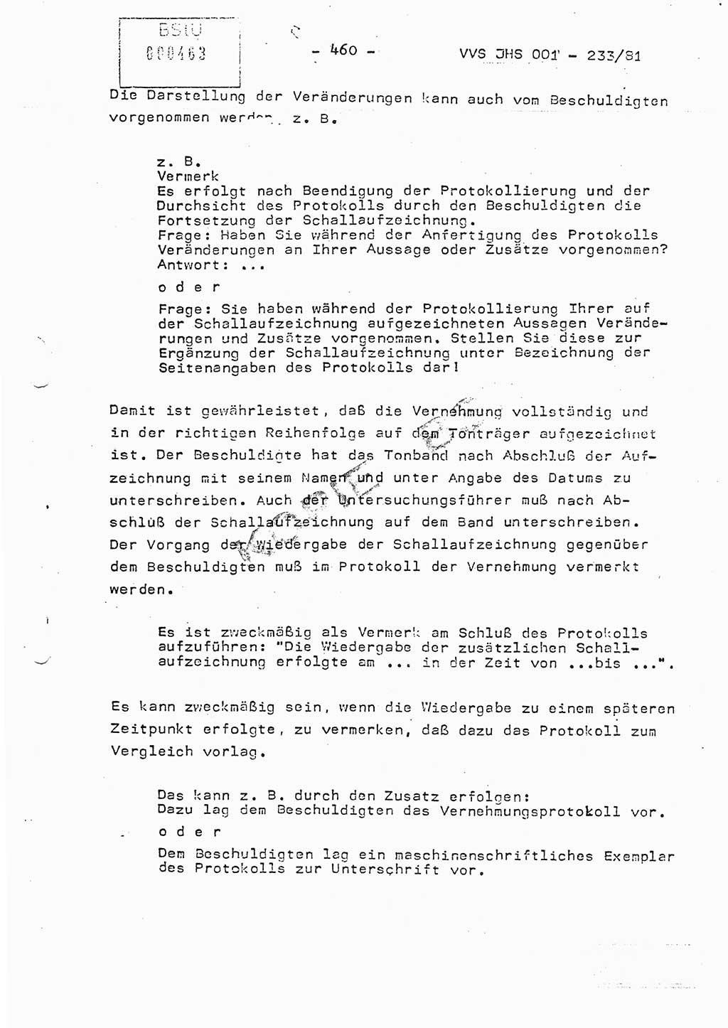 Dissertation Oberstleutnant Horst Zank (JHS), Oberstleutnant Dr. Karl-Heinz Knoblauch (JHS), Oberstleutnant Gustav-Adolf Kowalewski (HA Ⅸ), Oberstleutnant Wolfgang Plötner (HA Ⅸ), Ministerium für Staatssicherheit (MfS) [Deutsche Demokratische Republik (DDR)], Juristische Hochschule (JHS), Vertrauliche Verschlußsache (VVS) o001-233/81, Potsdam 1981, Blatt 460 (Diss. MfS DDR JHS VVS o001-233/81 1981, Bl. 460)