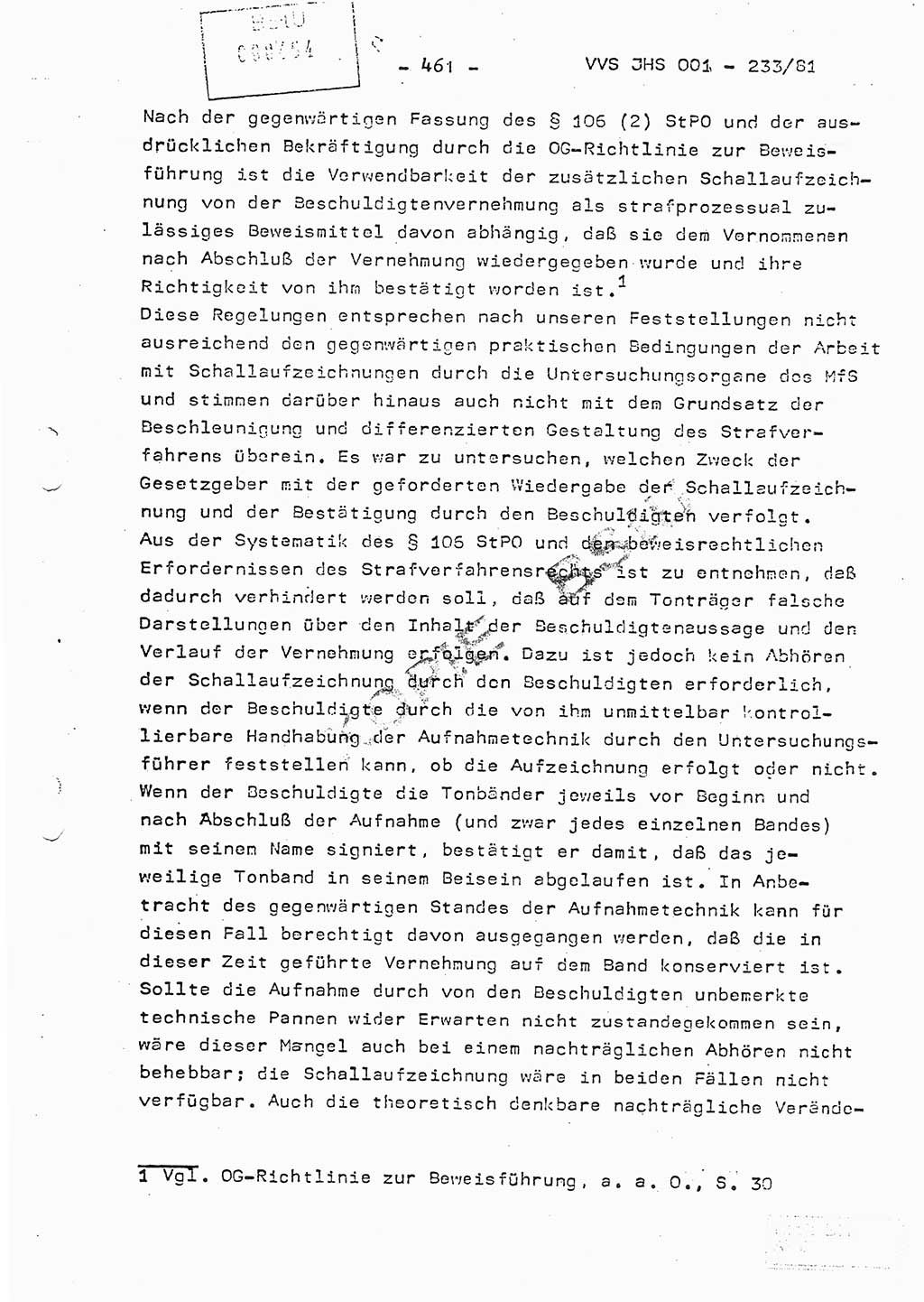 Dissertation Oberstleutnant Horst Zank (JHS), Oberstleutnant Dr. Karl-Heinz Knoblauch (JHS), Oberstleutnant Gustav-Adolf Kowalewski (HA Ⅸ), Oberstleutnant Wolfgang Plötner (HA Ⅸ), Ministerium für Staatssicherheit (MfS) [Deutsche Demokratische Republik (DDR)], Juristische Hochschule (JHS), Vertrauliche Verschlußsache (VVS) o001-233/81, Potsdam 1981, Blatt 461 (Diss. MfS DDR JHS VVS o001-233/81 1981, Bl. 461)