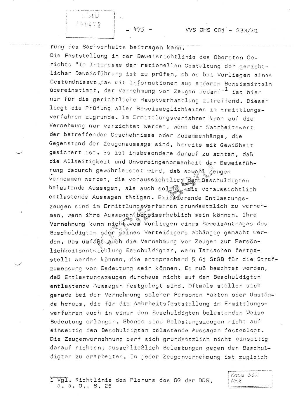 Dissertation Oberstleutnant Horst Zank (JHS), Oberstleutnant Dr. Karl-Heinz Knoblauch (JHS), Oberstleutnant Gustav-Adolf Kowalewski (HA Ⅸ), Oberstleutnant Wolfgang Plötner (HA Ⅸ), Ministerium für Staatssicherheit (MfS) [Deutsche Demokratische Republik (DDR)], Juristische Hochschule (JHS), Vertrauliche Verschlußsache (VVS) o001-233/81, Potsdam 1981, Blatt 475 (Diss. MfS DDR JHS VVS o001-233/81 1981, Bl. 475)