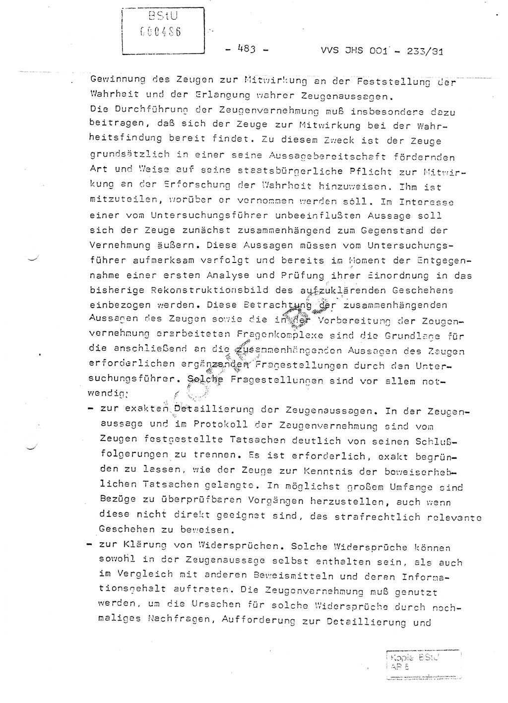 Dissertation Oberstleutnant Horst Zank (JHS), Oberstleutnant Dr. Karl-Heinz Knoblauch (JHS), Oberstleutnant Gustav-Adolf Kowalewski (HA Ⅸ), Oberstleutnant Wolfgang Plötner (HA Ⅸ), Ministerium für Staatssicherheit (MfS) [Deutsche Demokratische Republik (DDR)], Juristische Hochschule (JHS), Vertrauliche Verschlußsache (VVS) o001-233/81, Potsdam 1981, Blatt 483 (Diss. MfS DDR JHS VVS o001-233/81 1981, Bl. 483)