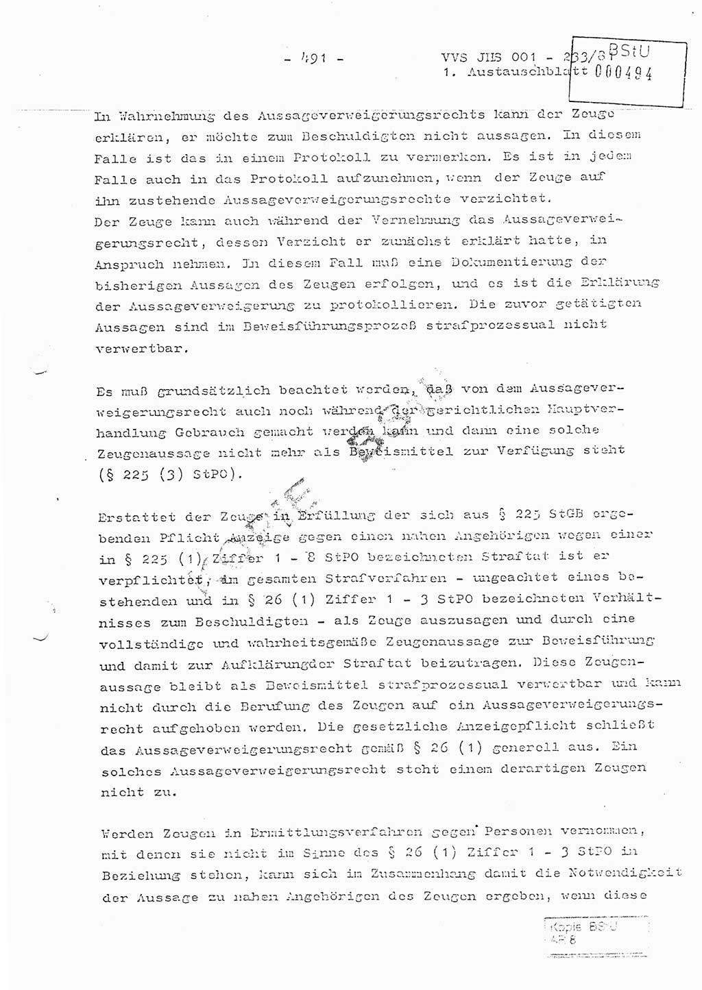 Dissertation Oberstleutnant Horst Zank (JHS), Oberstleutnant Dr. Karl-Heinz Knoblauch (JHS), Oberstleutnant Gustav-Adolf Kowalewski (HA Ⅸ), Oberstleutnant Wolfgang Plötner (HA Ⅸ), Ministerium für Staatssicherheit (MfS) [Deutsche Demokratische Republik (DDR)], Juristische Hochschule (JHS), Vertrauliche Verschlußsache (VVS) o001-233/81, Potsdam 1981, Blatt 491 (Diss. MfS DDR JHS VVS o001-233/81 1981, Bl. 491)