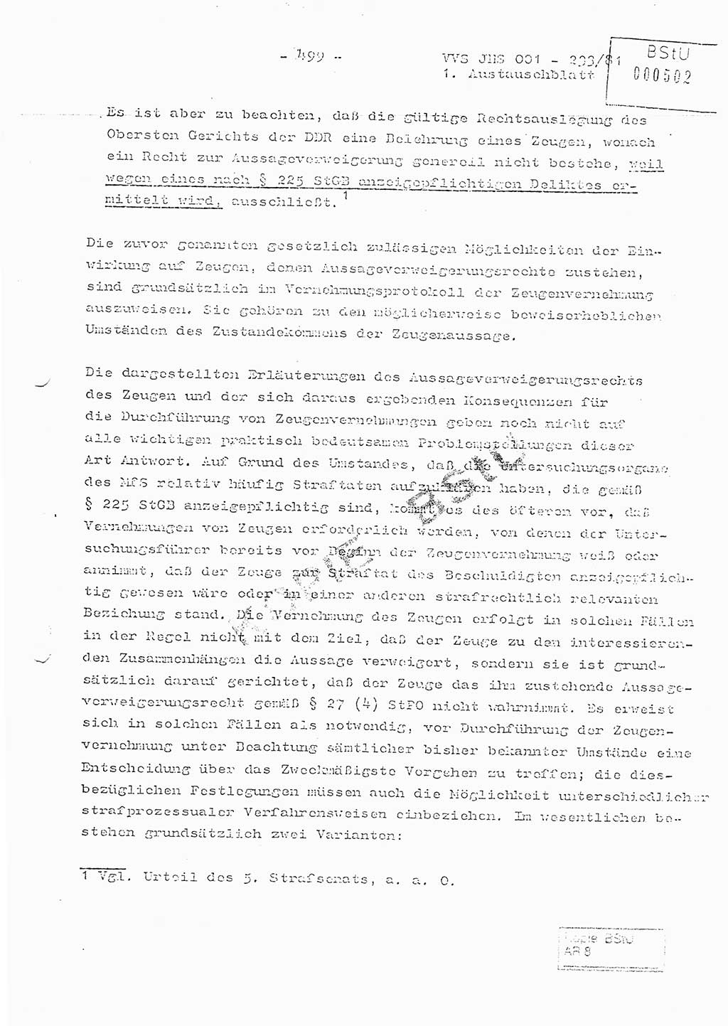 Dissertation Oberstleutnant Horst Zank (JHS), Oberstleutnant Dr. Karl-Heinz Knoblauch (JHS), Oberstleutnant Gustav-Adolf Kowalewski (HA Ⅸ), Oberstleutnant Wolfgang Plötner (HA Ⅸ), Ministerium für Staatssicherheit (MfS) [Deutsche Demokratische Republik (DDR)], Juristische Hochschule (JHS), Vertrauliche Verschlußsache (VVS) o001-233/81, Potsdam 1981, Blatt 499 (Diss. MfS DDR JHS VVS o001-233/81 1981, Bl. 499)