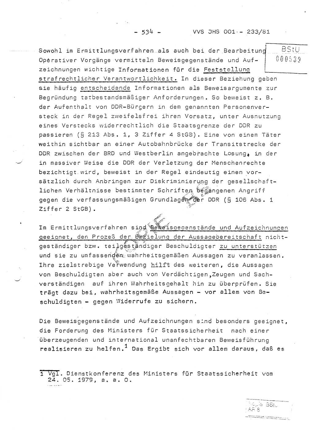 Dissertation Oberstleutnant Horst Zank (JHS), Oberstleutnant Dr. Karl-Heinz Knoblauch (JHS), Oberstleutnant Gustav-Adolf Kowalewski (HA Ⅸ), Oberstleutnant Wolfgang Plötner (HA Ⅸ), Ministerium für Staatssicherheit (MfS) [Deutsche Demokratische Republik (DDR)], Juristische Hochschule (JHS), Vertrauliche Verschlußsache (VVS) o001-233/81, Potsdam 1981, Blatt 534 (Diss. MfS DDR JHS VVS o001-233/81 1981, Bl. 534)
