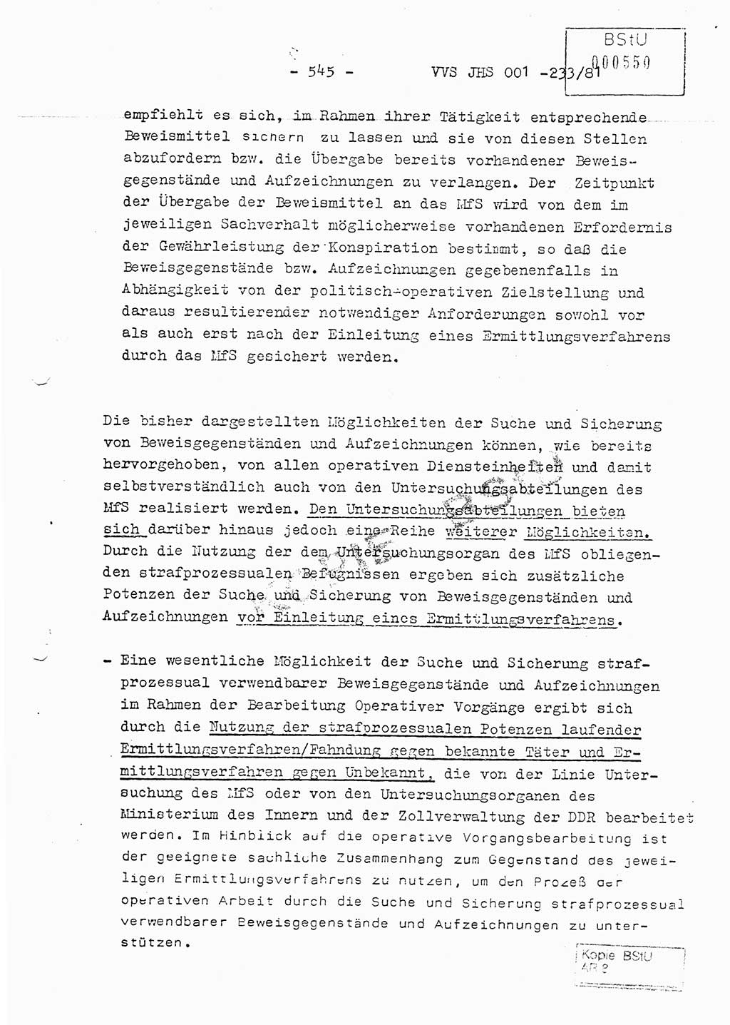 Dissertation Oberstleutnant Horst Zank (JHS), Oberstleutnant Dr. Karl-Heinz Knoblauch (JHS), Oberstleutnant Gustav-Adolf Kowalewski (HA Ⅸ), Oberstleutnant Wolfgang Plötner (HA Ⅸ), Ministerium für Staatssicherheit (MfS) [Deutsche Demokratische Republik (DDR)], Juristische Hochschule (JHS), Vertrauliche Verschlußsache (VVS) o001-233/81, Potsdam 1981, Blatt 545 (Diss. MfS DDR JHS VVS o001-233/81 1981, Bl. 545)
