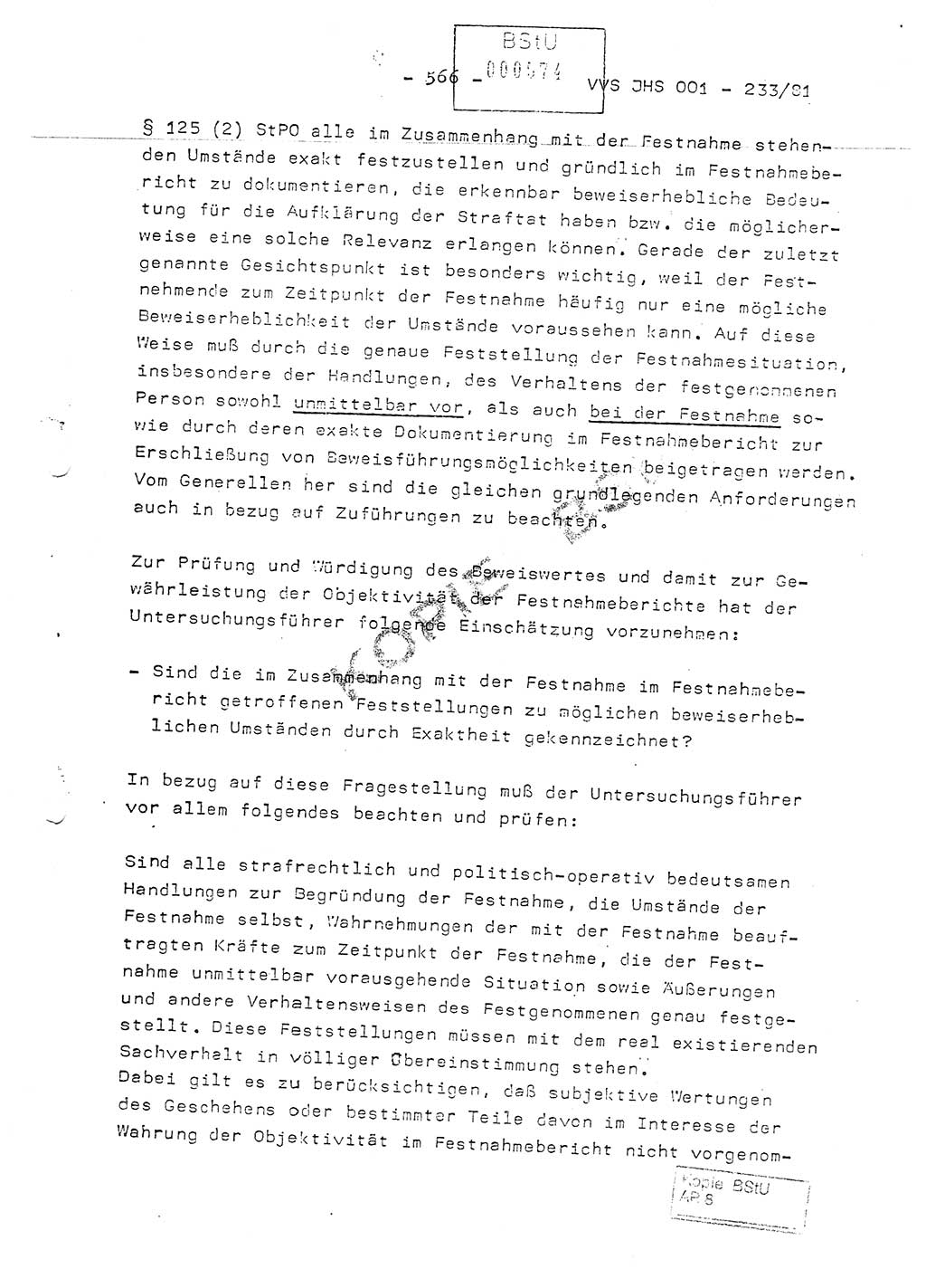 Dissertation Oberstleutnant Horst Zank (JHS), Oberstleutnant Dr. Karl-Heinz Knoblauch (JHS), Oberstleutnant Gustav-Adolf Kowalewski (HA Ⅸ), Oberstleutnant Wolfgang Plötner (HA Ⅸ), Ministerium für Staatssicherheit (MfS) [Deutsche Demokratische Republik (DDR)], Juristische Hochschule (JHS), Vertrauliche Verschlußsache (VVS) o001-233/81, Potsdam 1981, Blatt 566 (Diss. MfS DDR JHS VVS o001-233/81 1981, Bl. 566)