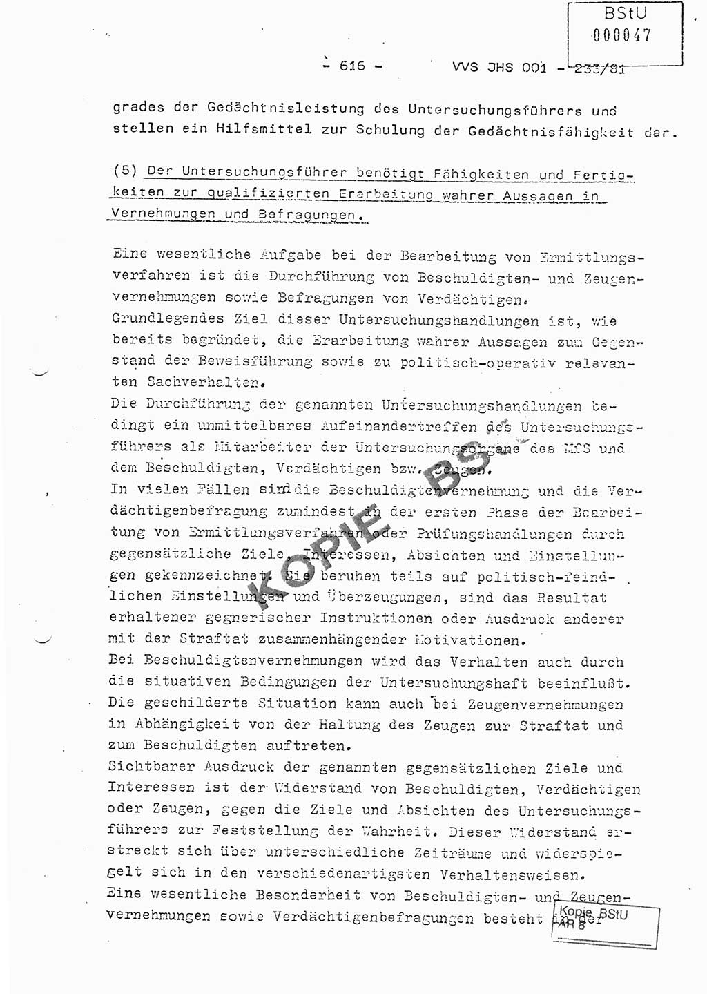Dissertation Oberstleutnant Horst Zank (JHS), Oberstleutnant Dr. Karl-Heinz Knoblauch (JHS), Oberstleutnant Gustav-Adolf Kowalewski (HA Ⅸ), Oberstleutnant Wolfgang Plötner (HA Ⅸ), Ministerium für Staatssicherheit (MfS) [Deutsche Demokratische Republik (DDR)], Juristische Hochschule (JHS), Vertrauliche Verschlußsache (VVS) o001-233/81, Potsdam 1981, Blatt 616 (Diss. MfS DDR JHS VVS o001-233/81 1981, Bl. 616)
