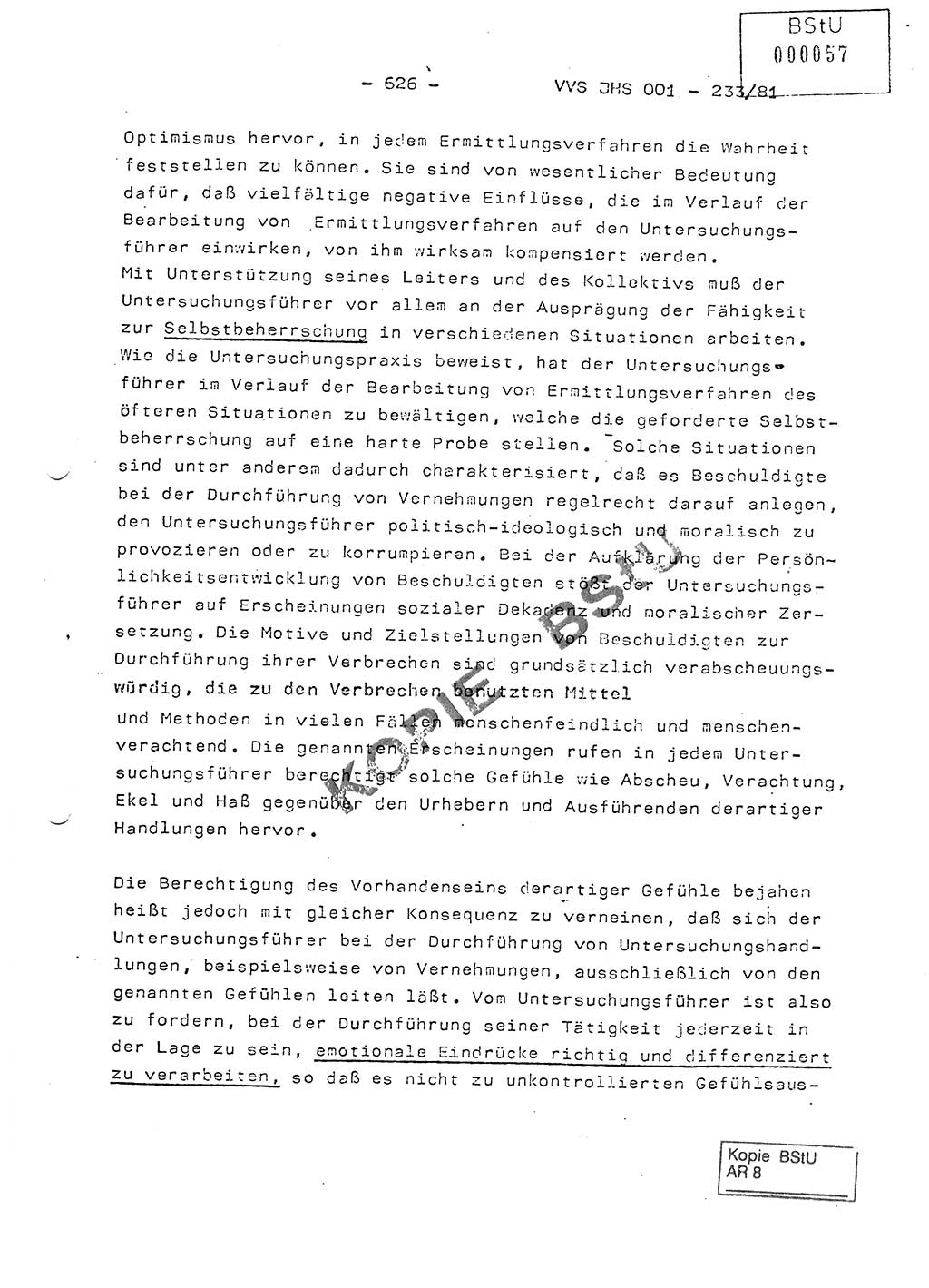 Dissertation Oberstleutnant Horst Zank (JHS), Oberstleutnant Dr. Karl-Heinz Knoblauch (JHS), Oberstleutnant Gustav-Adolf Kowalewski (HA Ⅸ), Oberstleutnant Wolfgang Plötner (HA Ⅸ), Ministerium für Staatssicherheit (MfS) [Deutsche Demokratische Republik (DDR)], Juristische Hochschule (JHS), Vertrauliche Verschlußsache (VVS) o001-233/81, Potsdam 1981, Blatt 626 (Diss. MfS DDR JHS VVS o001-233/81 1981, Bl. 626)