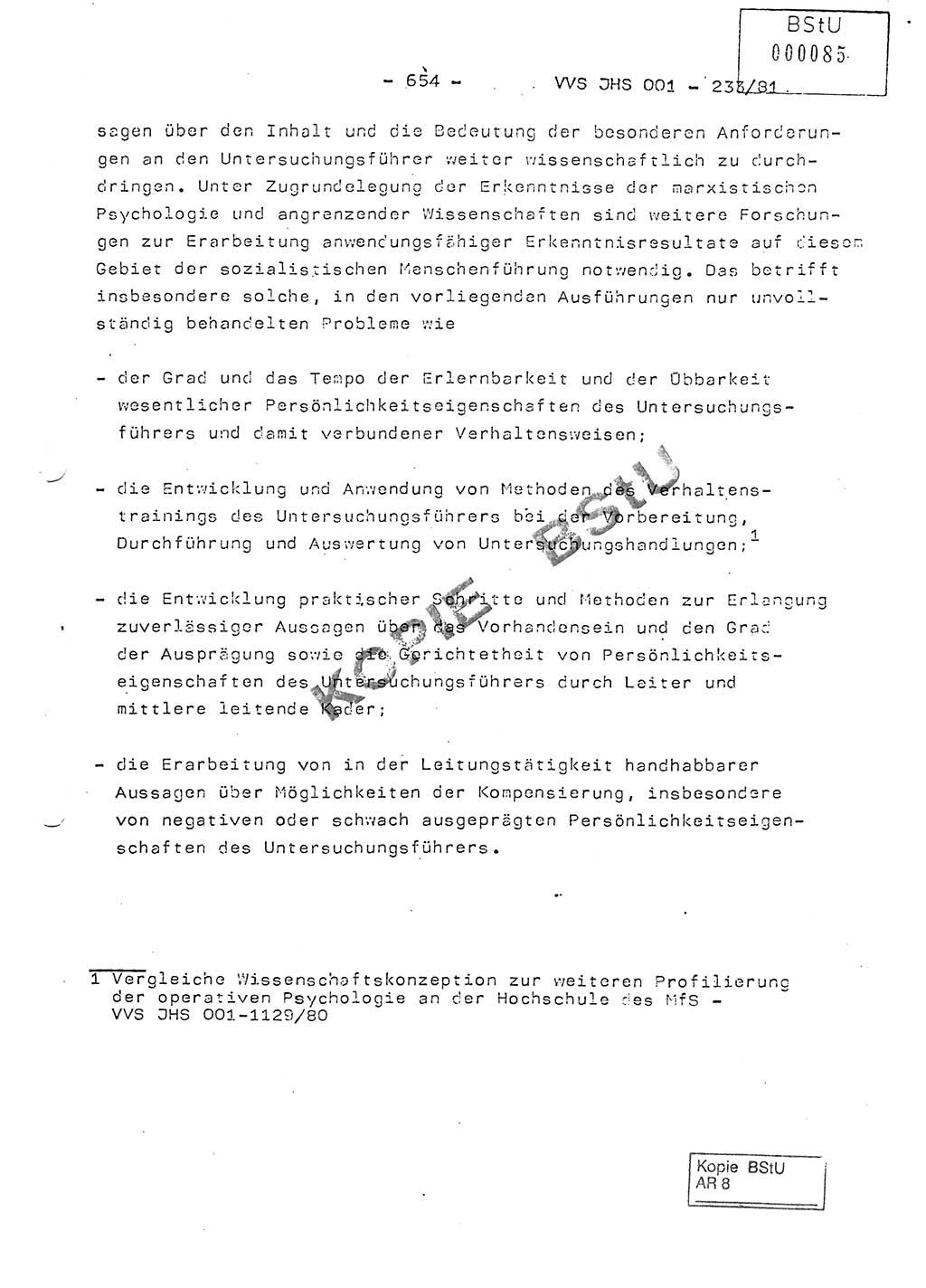 Dissertation Oberstleutnant Horst Zank (JHS), Oberstleutnant Dr. Karl-Heinz Knoblauch (JHS), Oberstleutnant Gustav-Adolf Kowalewski (HA Ⅸ), Oberstleutnant Wolfgang Plötner (HA Ⅸ), Ministerium für Staatssicherheit (MfS) [Deutsche Demokratische Republik (DDR)], Juristische Hochschule (JHS), Vertrauliche Verschlußsache (VVS) o001-233/81, Potsdam 1981, Blatt 654 (Diss. MfS DDR JHS VVS o001-233/81 1981, Bl. 654)