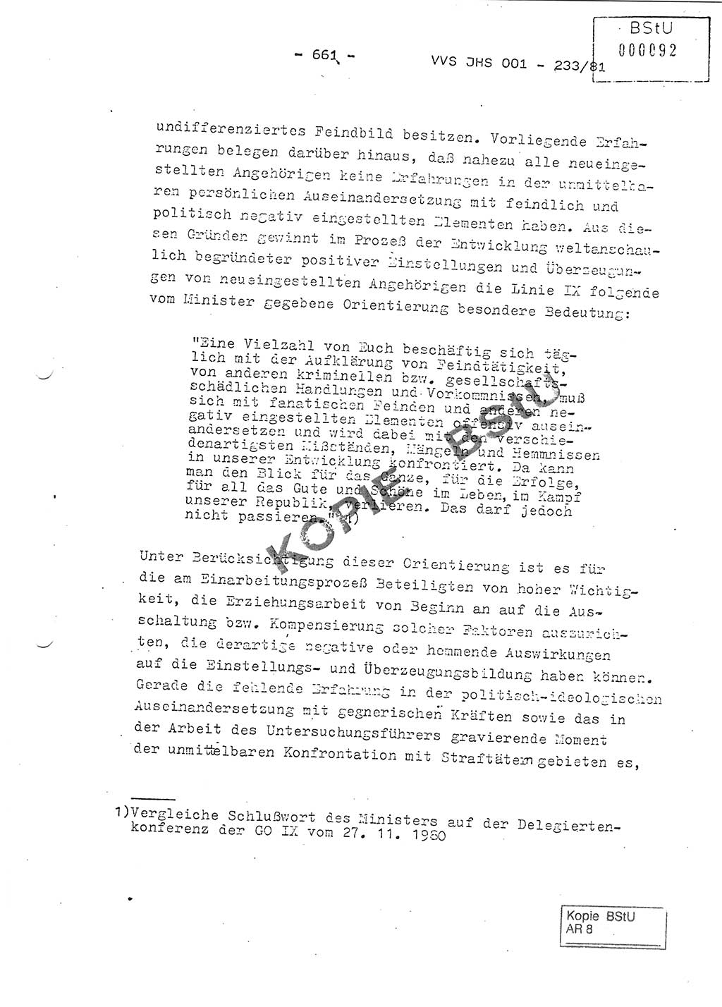 Dissertation Oberstleutnant Horst Zank (JHS), Oberstleutnant Dr. Karl-Heinz Knoblauch (JHS), Oberstleutnant Gustav-Adolf Kowalewski (HA Ⅸ), Oberstleutnant Wolfgang Plötner (HA Ⅸ), Ministerium für Staatssicherheit (MfS) [Deutsche Demokratische Republik (DDR)], Juristische Hochschule (JHS), Vertrauliche Verschlußsache (VVS) o001-233/81, Potsdam 1981, Blatt 661 (Diss. MfS DDR JHS VVS o001-233/81 1981, Bl. 661)