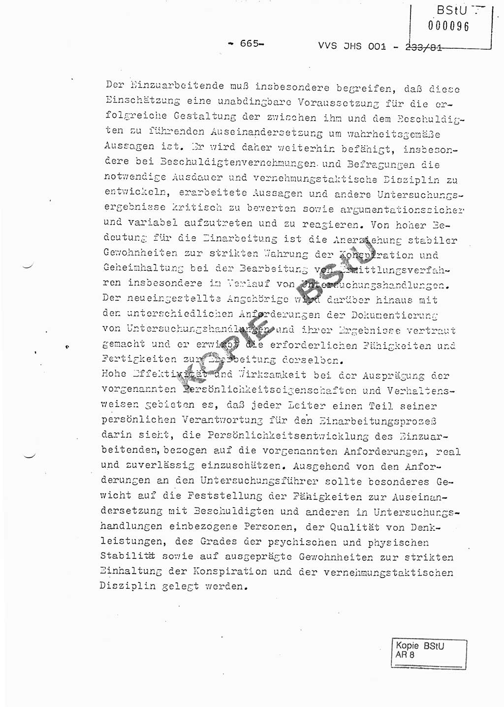 Dissertation Oberstleutnant Horst Zank (JHS), Oberstleutnant Dr. Karl-Heinz Knoblauch (JHS), Oberstleutnant Gustav-Adolf Kowalewski (HA Ⅸ), Oberstleutnant Wolfgang Plötner (HA Ⅸ), Ministerium für Staatssicherheit (MfS) [Deutsche Demokratische Republik (DDR)], Juristische Hochschule (JHS), Vertrauliche Verschlußsache (VVS) o001-233/81, Potsdam 1981, Blatt 665 (Diss. MfS DDR JHS VVS o001-233/81 1981, Bl. 665)