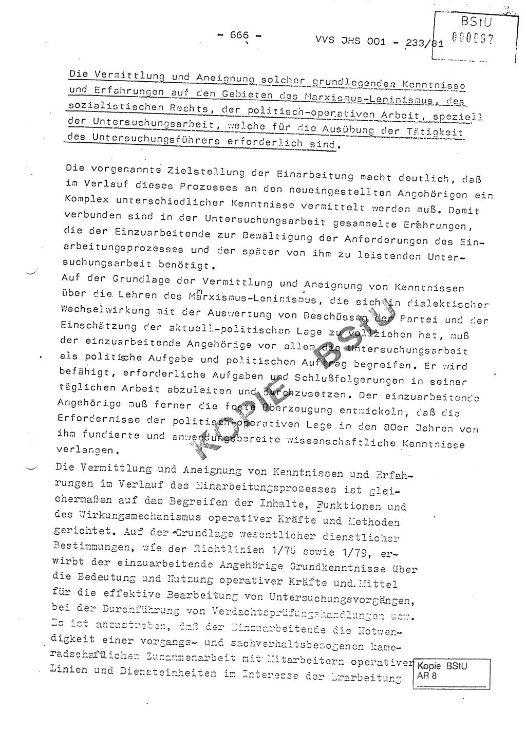 Dissertation Oberstleutnant Horst Zank (JHS), Oberstleutnant Dr. Karl-Heinz Knoblauch (JHS), Oberstleutnant Gustav-Adolf Kowalewski (HA Ⅸ), Oberstleutnant Wolfgang Plötner (HA Ⅸ), Ministerium für Staatssicherheit (MfS) [Deutsche Demokratische Republik (DDR)], Juristische Hochschule (JHS), Vertrauliche Verschlußsache (VVS) o001-233/81, Potsdam 1981, Blatt 666 (Diss. MfS DDR JHS VVS o001-233/81 1981, Bl. 666)