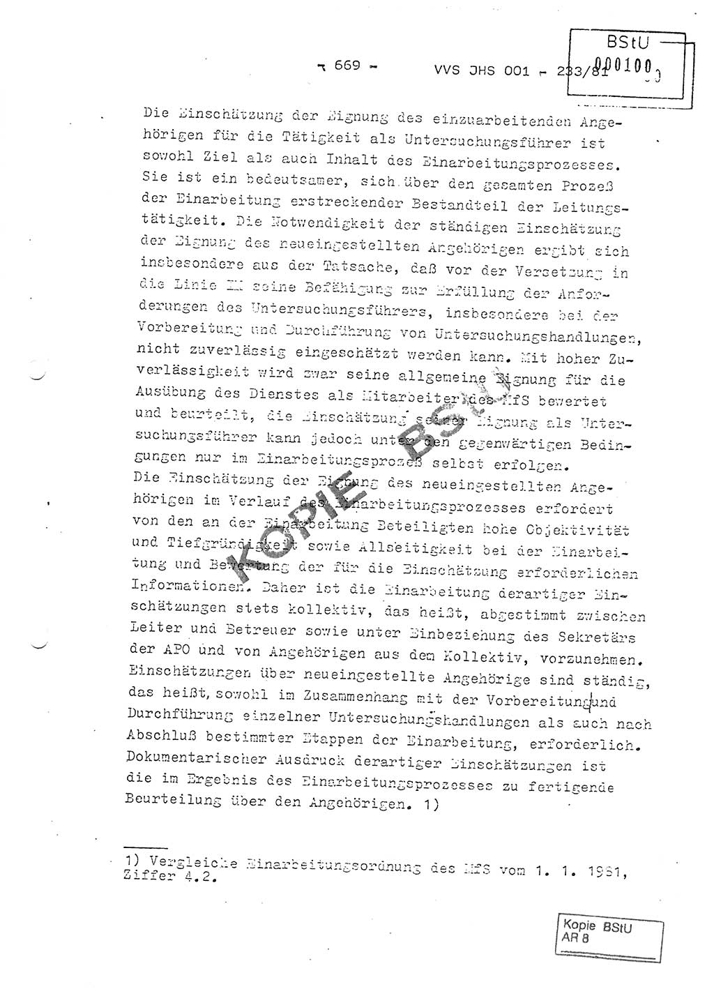 Dissertation Oberstleutnant Horst Zank (JHS), Oberstleutnant Dr. Karl-Heinz Knoblauch (JHS), Oberstleutnant Gustav-Adolf Kowalewski (HA Ⅸ), Oberstleutnant Wolfgang Plötner (HA Ⅸ), Ministerium für Staatssicherheit (MfS) [Deutsche Demokratische Republik (DDR)], Juristische Hochschule (JHS), Vertrauliche Verschlußsache (VVS) o001-233/81, Potsdam 1981, Blatt 669 (Diss. MfS DDR JHS VVS o001-233/81 1981, Bl. 669)