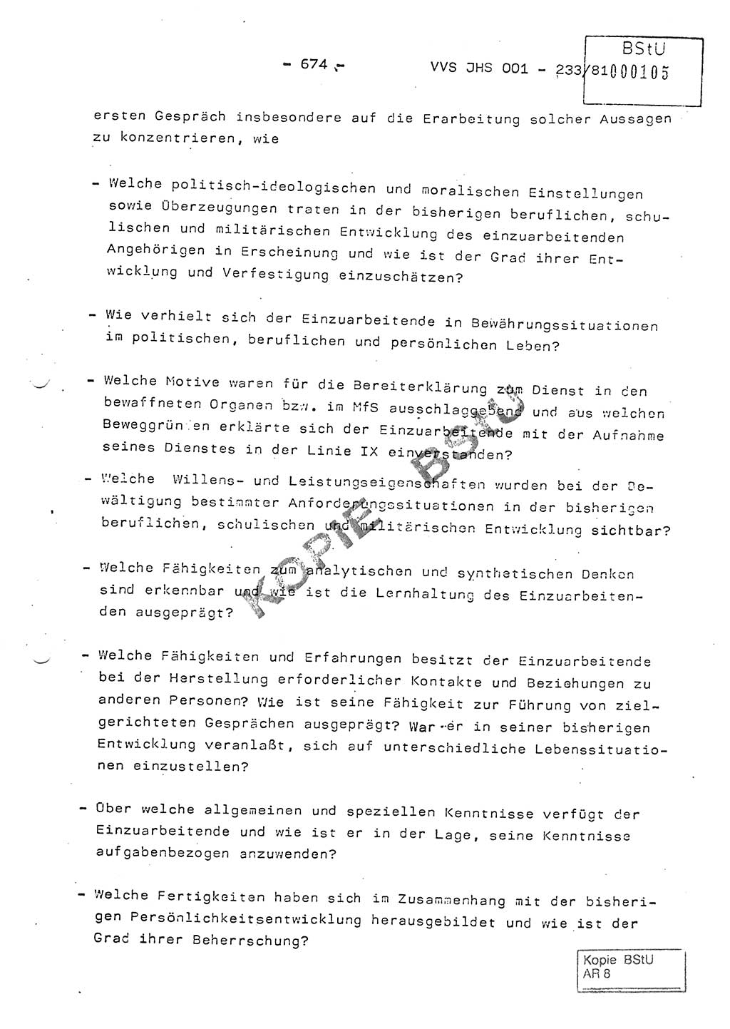 Dissertation Oberstleutnant Horst Zank (JHS), Oberstleutnant Dr. Karl-Heinz Knoblauch (JHS), Oberstleutnant Gustav-Adolf Kowalewski (HA Ⅸ), Oberstleutnant Wolfgang Plötner (HA Ⅸ), Ministerium für Staatssicherheit (MfS) [Deutsche Demokratische Republik (DDR)], Juristische Hochschule (JHS), Vertrauliche Verschlußsache (VVS) o001-233/81, Potsdam 1981, Blatt 674 (Diss. MfS DDR JHS VVS o001-233/81 1981, Bl. 674)