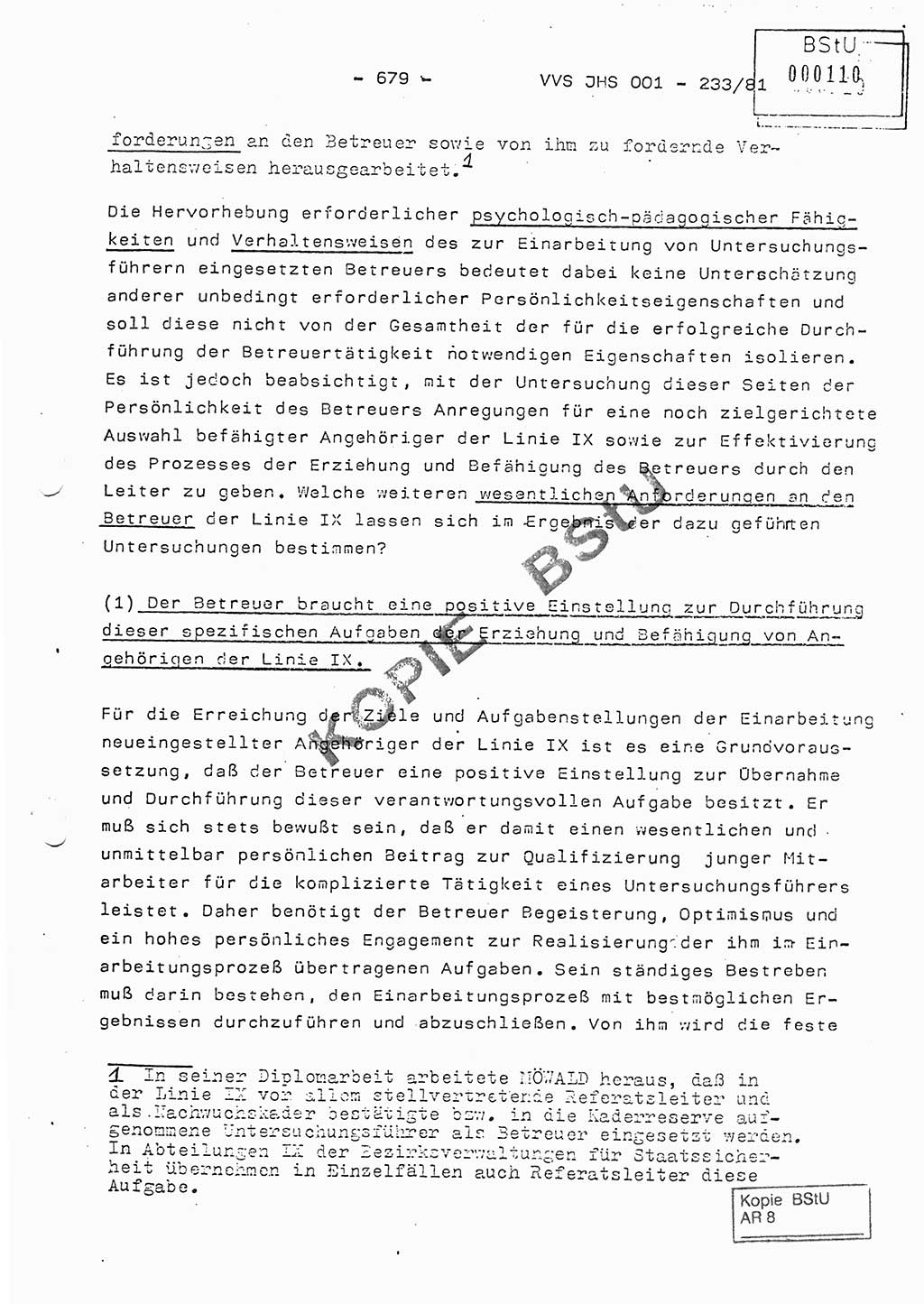 Dissertation Oberstleutnant Horst Zank (JHS), Oberstleutnant Dr. Karl-Heinz Knoblauch (JHS), Oberstleutnant Gustav-Adolf Kowalewski (HA Ⅸ), Oberstleutnant Wolfgang Plötner (HA Ⅸ), Ministerium für Staatssicherheit (MfS) [Deutsche Demokratische Republik (DDR)], Juristische Hochschule (JHS), Vertrauliche Verschlußsache (VVS) o001-233/81, Potsdam 1981, Blatt 679 (Diss. MfS DDR JHS VVS o001-233/81 1981, Bl. 679)