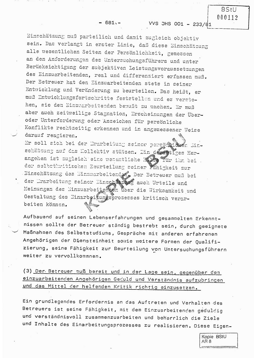 Dissertation Oberstleutnant Horst Zank (JHS), Oberstleutnant Dr. Karl-Heinz Knoblauch (JHS), Oberstleutnant Gustav-Adolf Kowalewski (HA Ⅸ), Oberstleutnant Wolfgang Plötner (HA Ⅸ), Ministerium für Staatssicherheit (MfS) [Deutsche Demokratische Republik (DDR)], Juristische Hochschule (JHS), Vertrauliche Verschlußsache (VVS) o001-233/81, Potsdam 1981, Blatt 681 (Diss. MfS DDR JHS VVS o001-233/81 1981, Bl. 681)