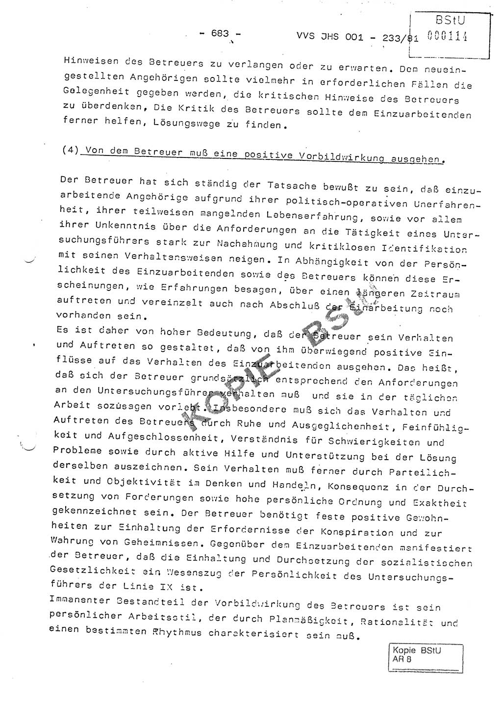 Dissertation Oberstleutnant Horst Zank (JHS), Oberstleutnant Dr. Karl-Heinz Knoblauch (JHS), Oberstleutnant Gustav-Adolf Kowalewski (HA Ⅸ), Oberstleutnant Wolfgang Plötner (HA Ⅸ), Ministerium für Staatssicherheit (MfS) [Deutsche Demokratische Republik (DDR)], Juristische Hochschule (JHS), Vertrauliche Verschlußsache (VVS) o001-233/81, Potsdam 1981, Blatt 683 (Diss. MfS DDR JHS VVS o001-233/81 1981, Bl. 683)