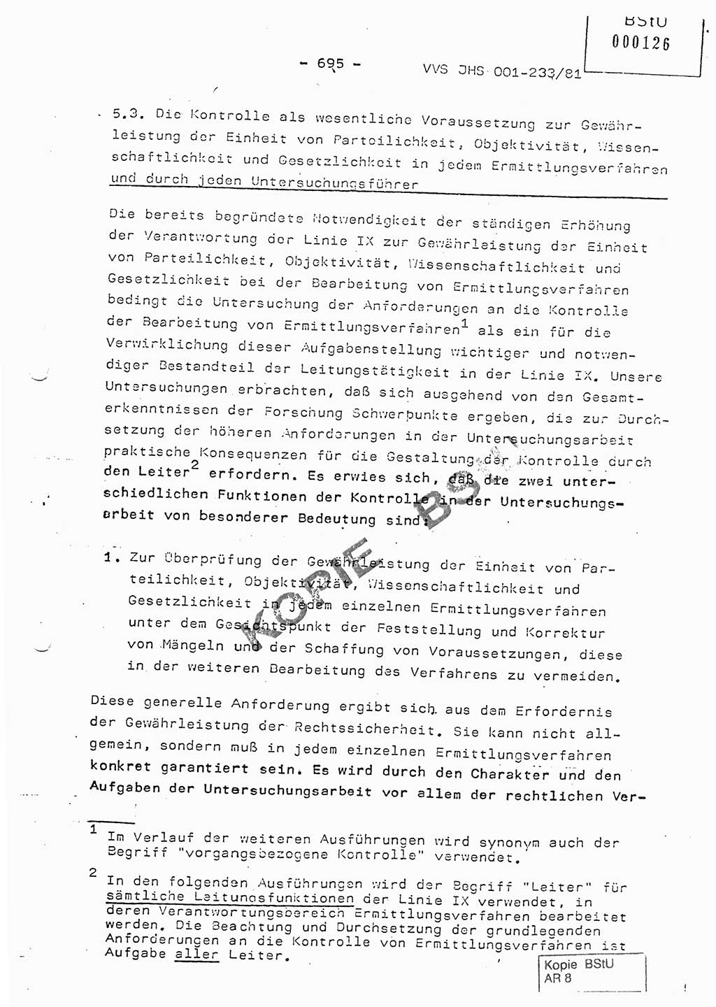 Dissertation Oberstleutnant Horst Zank (JHS), Oberstleutnant Dr. Karl-Heinz Knoblauch (JHS), Oberstleutnant Gustav-Adolf Kowalewski (HA Ⅸ), Oberstleutnant Wolfgang Plötner (HA Ⅸ), Ministerium für Staatssicherheit (MfS) [Deutsche Demokratische Republik (DDR)], Juristische Hochschule (JHS), Vertrauliche Verschlußsache (VVS) o001-233/81, Potsdam 1981, Blatt 695 (Diss. MfS DDR JHS VVS o001-233/81 1981, Bl. 695)