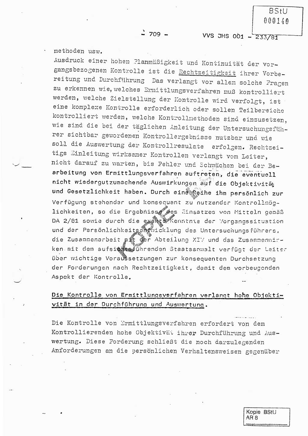 Dissertation Oberstleutnant Horst Zank (JHS), Oberstleutnant Dr. Karl-Heinz Knoblauch (JHS), Oberstleutnant Gustav-Adolf Kowalewski (HA Ⅸ), Oberstleutnant Wolfgang Plötner (HA Ⅸ), Ministerium für Staatssicherheit (MfS) [Deutsche Demokratische Republik (DDR)], Juristische Hochschule (JHS), Vertrauliche Verschlußsache (VVS) o001-233/81, Potsdam 1981, Blatt 709 (Diss. MfS DDR JHS VVS o001-233/81 1981, Bl. 709)