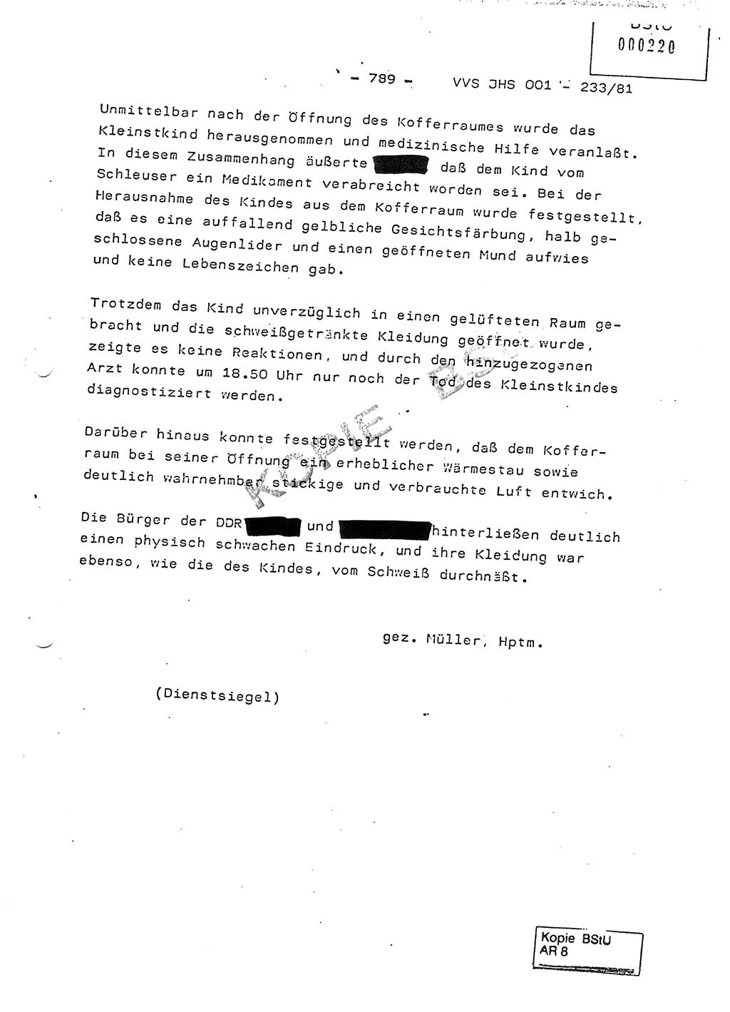 Dissertation Oberstleutnant Horst Zank (JHS), Oberstleutnant Dr. Karl-Heinz Knoblauch (JHS), Oberstleutnant Gustav-Adolf Kowalewski (HA Ⅸ), Oberstleutnant Wolfgang Plötner (HA Ⅸ), Ministerium für Staatssicherheit (MfS) [Deutsche Demokratische Republik (DDR)], Juristische Hochschule (JHS), Vertrauliche Verschlußsache (VVS) o001-233/81, Potsdam 1981, Blatt 789 (Diss. MfS DDR JHS VVS o001-233/81 1981, Bl. 789)