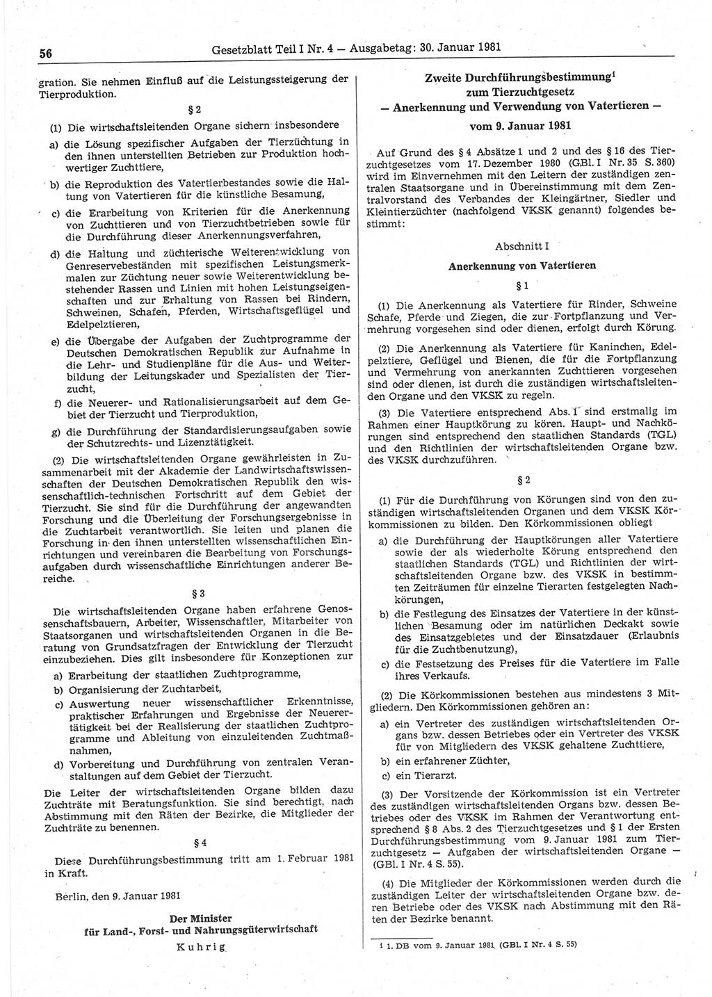 Gesetzblatt (GBl.) der Deutschen Demokratischen Republik (DDR) Teil Ⅰ 1981, Seite 56 (GBl. DDR Ⅰ 1981, S. 56)