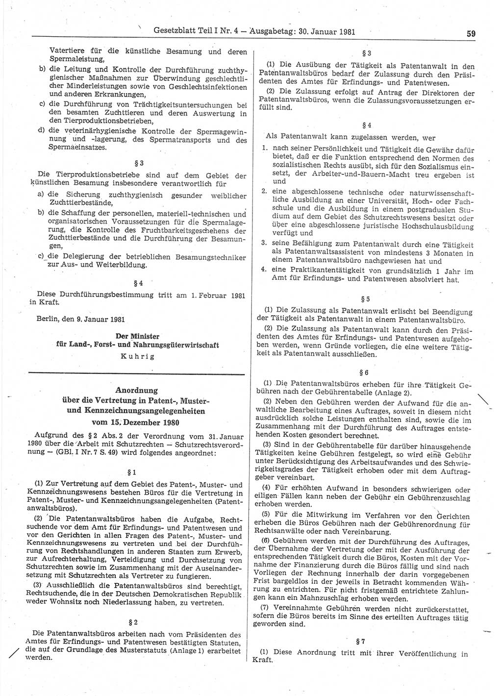 Gesetzblatt (GBl.) der Deutschen Demokratischen Republik (DDR) Teil Ⅰ 1981, Seite 59 (GBl. DDR Ⅰ 1981, S. 59)