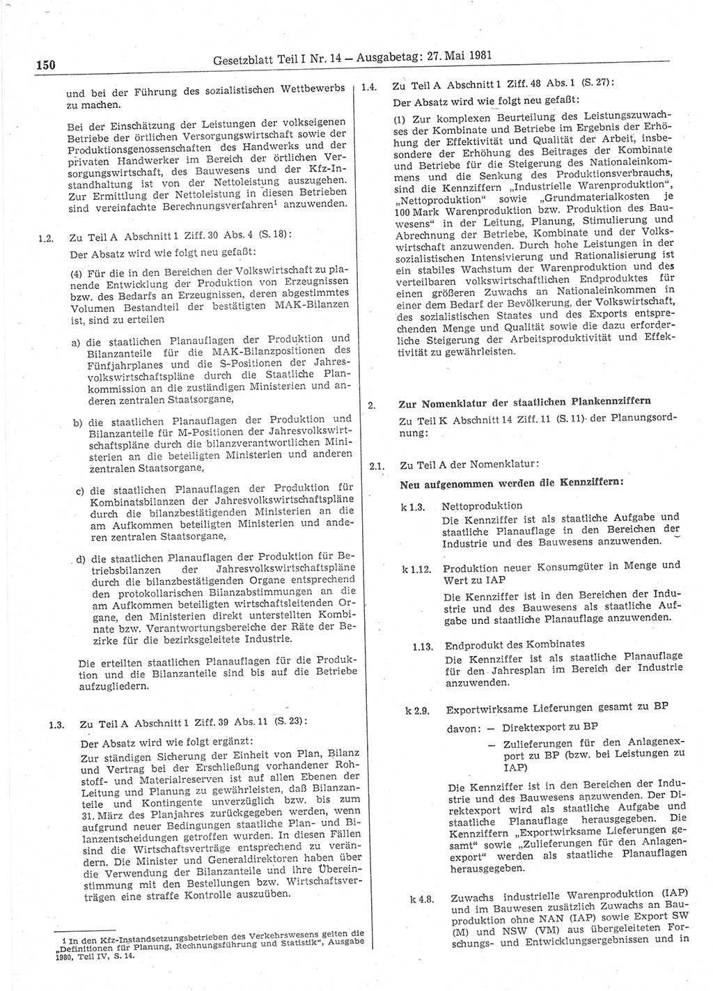 Gesetzblatt (GBl.) der Deutschen Demokratischen Republik (DDR) Teil Ⅰ 1981, Seite 150 (GBl. DDR Ⅰ 1981, S. 150)