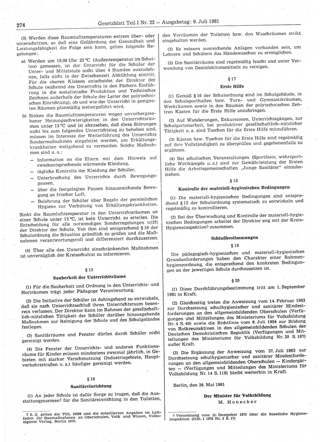 Gesetzblatt (GBl.) der Deutschen Demokratischen Republik (DDR) Teil Ⅰ 1981, Seite 278 (GBl. DDR Ⅰ 1981, S. 278)