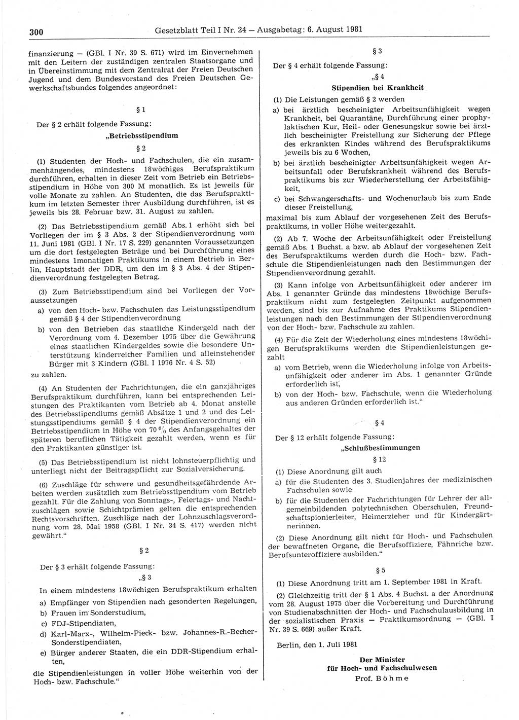 Gesetzblatt (GBl.) der Deutschen Demokratischen Republik (DDR) Teil Ⅰ 1981, Seite 300 (GBl. DDR Ⅰ 1981, S. 300)