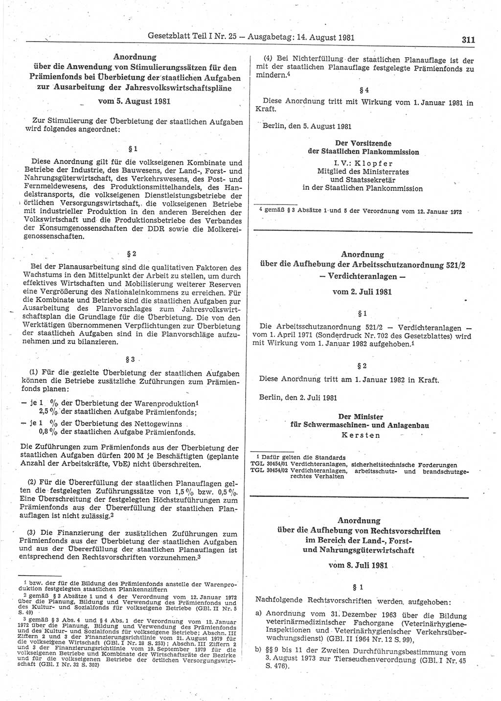 Gesetzblatt (GBl.) der Deutschen Demokratischen Republik (DDR) Teil Ⅰ 1981, Seite 311 (GBl. DDR Ⅰ 1981, S. 311)