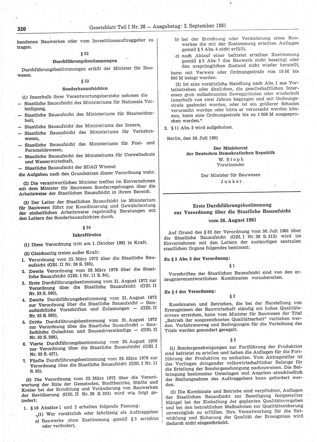 Gesetzblatt (GBl.) der Deutschen Demokratischen Republik (DDR) Teil Ⅰ 1981, Seite 320 (GBl. DDR Ⅰ 1981, S. 320)