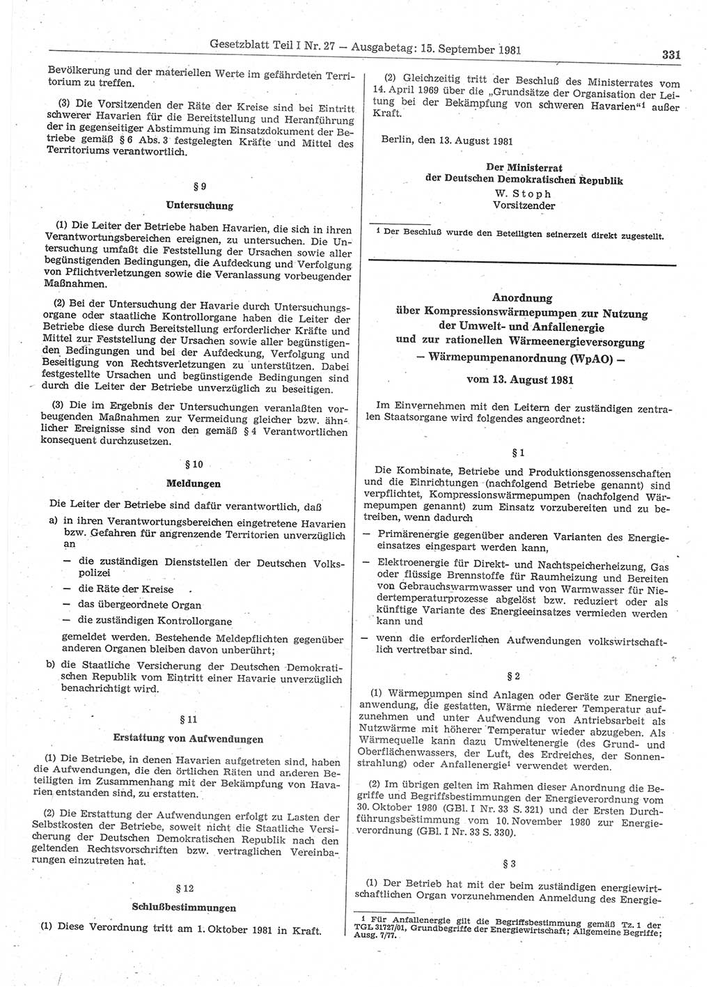 Gesetzblatt (GBl.) der Deutschen Demokratischen Republik (DDR) Teil Ⅰ 1981, Seite 331 (GBl. DDR Ⅰ 1981, S. 331)