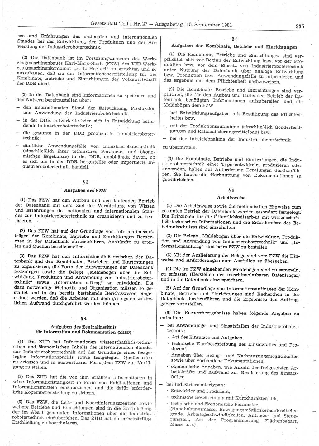 Gesetzblatt (GBl.) der Deutschen Demokratischen Republik (DDR) Teil Ⅰ 1981, Seite 335 (GBl. DDR Ⅰ 1981, S. 335)