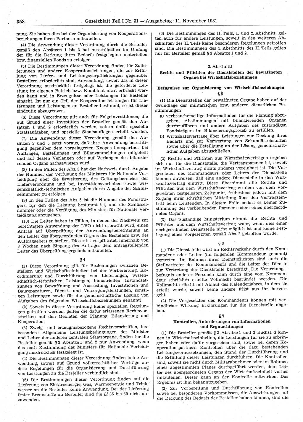 Gesetzblatt (GBl.) der Deutschen Demokratischen Republik (DDR) Teil Ⅰ 1981, Seite 358 (GBl. DDR Ⅰ 1981, S. 358)
