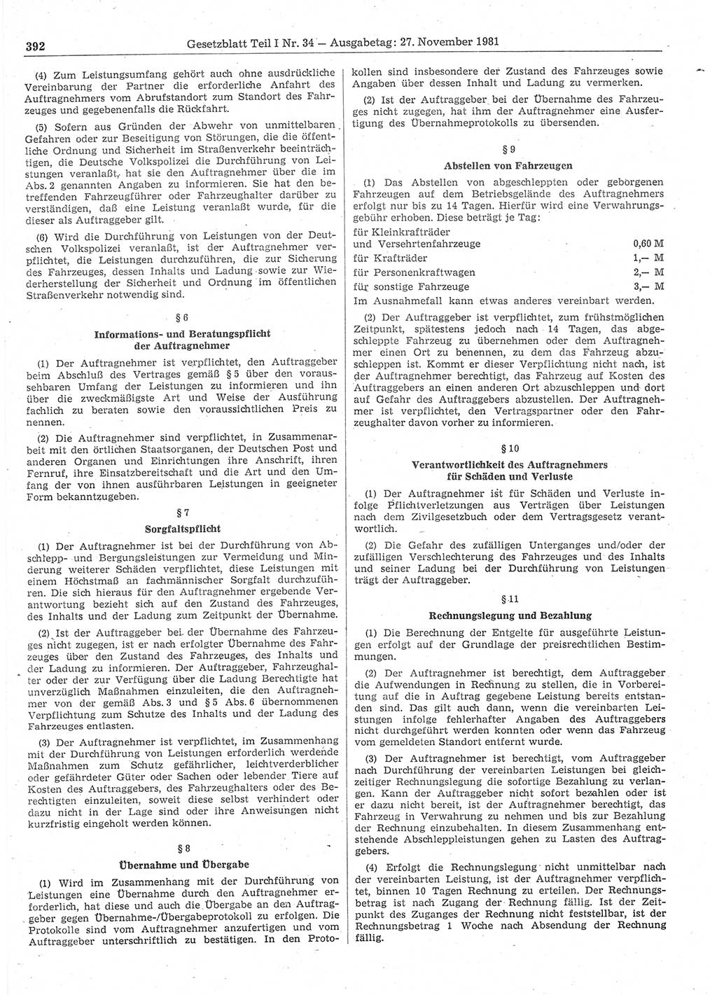 Gesetzblatt (GBl.) der Deutschen Demokratischen Republik (DDR) Teil Ⅰ 1981, Seite 392 (GBl. DDR Ⅰ 1981, S. 392)