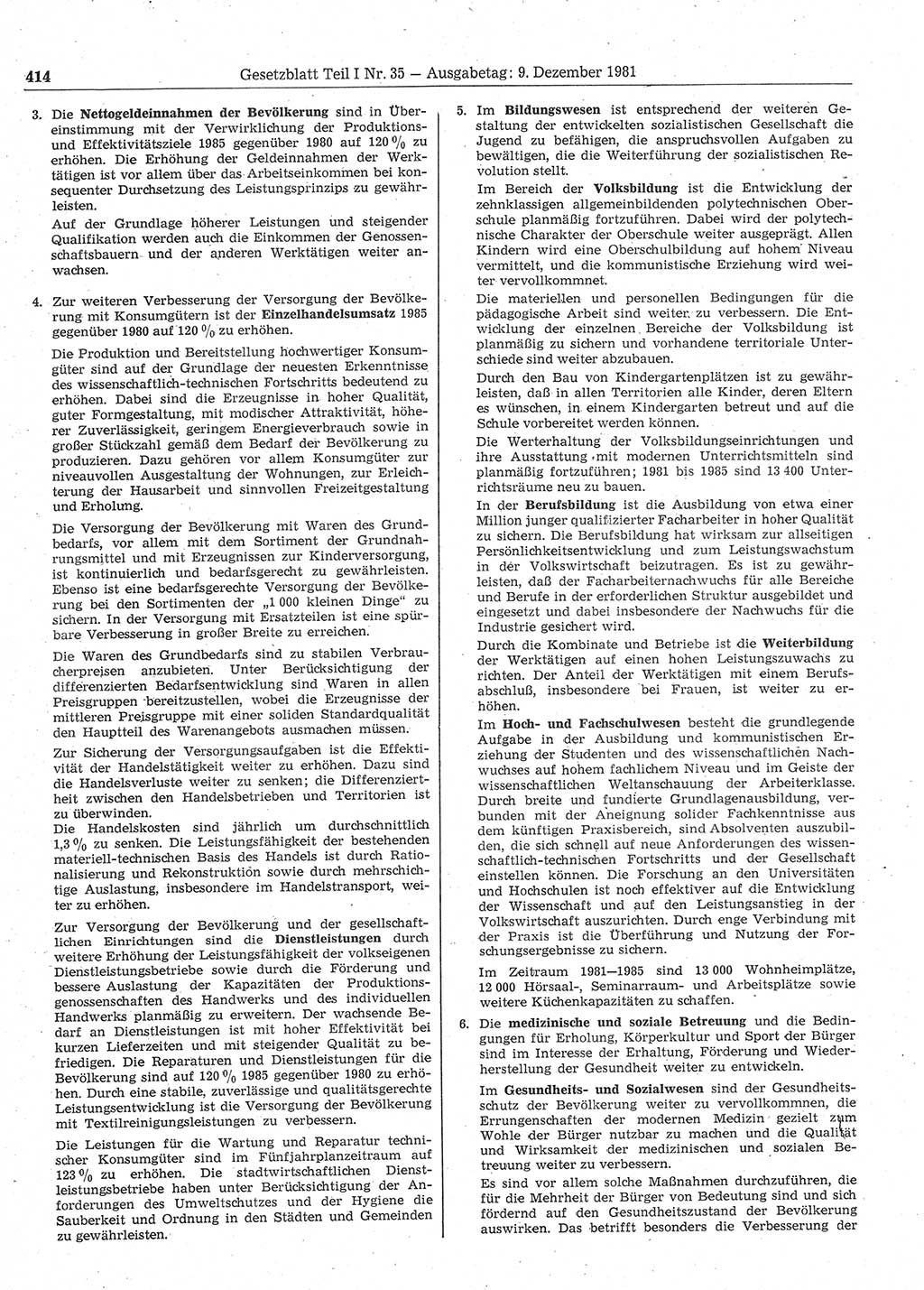 Gesetzblatt (GBl.) der Deutschen Demokratischen Republik (DDR) Teil Ⅰ 1981, Seite 414 (GBl. DDR Ⅰ 1981, S. 414)